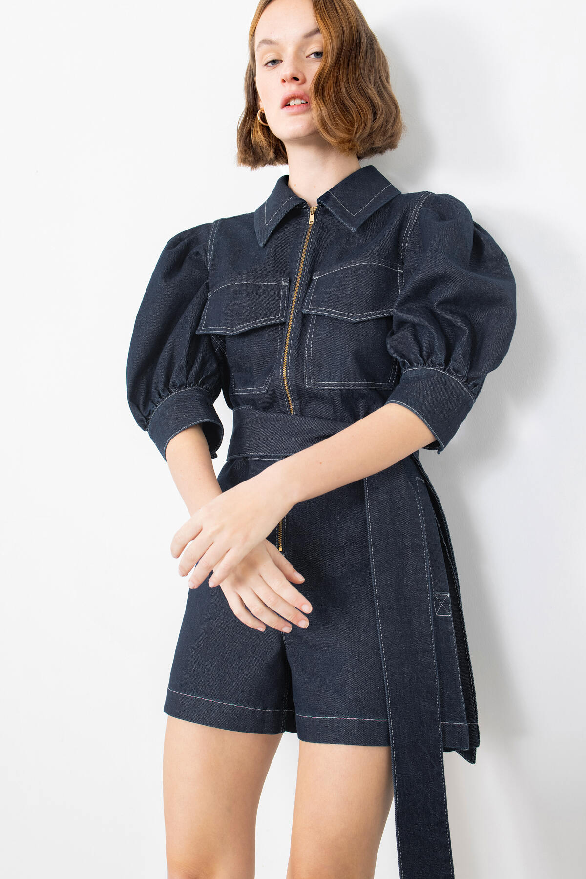 Nakışlı İşleme Detaylı Kuşaklı Jean Tulum