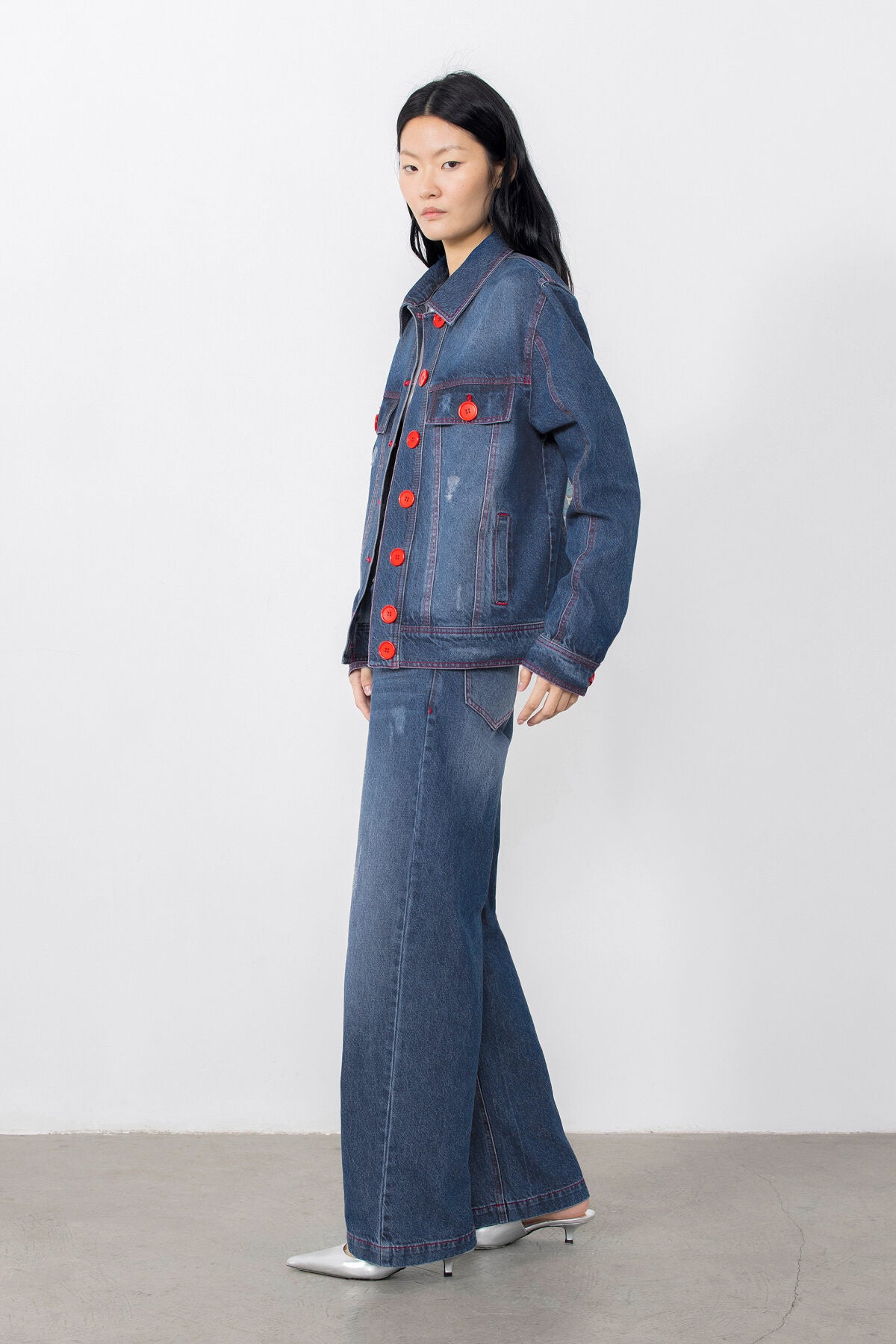 Arkası Transparan Organze Detaylı Jean Ceket