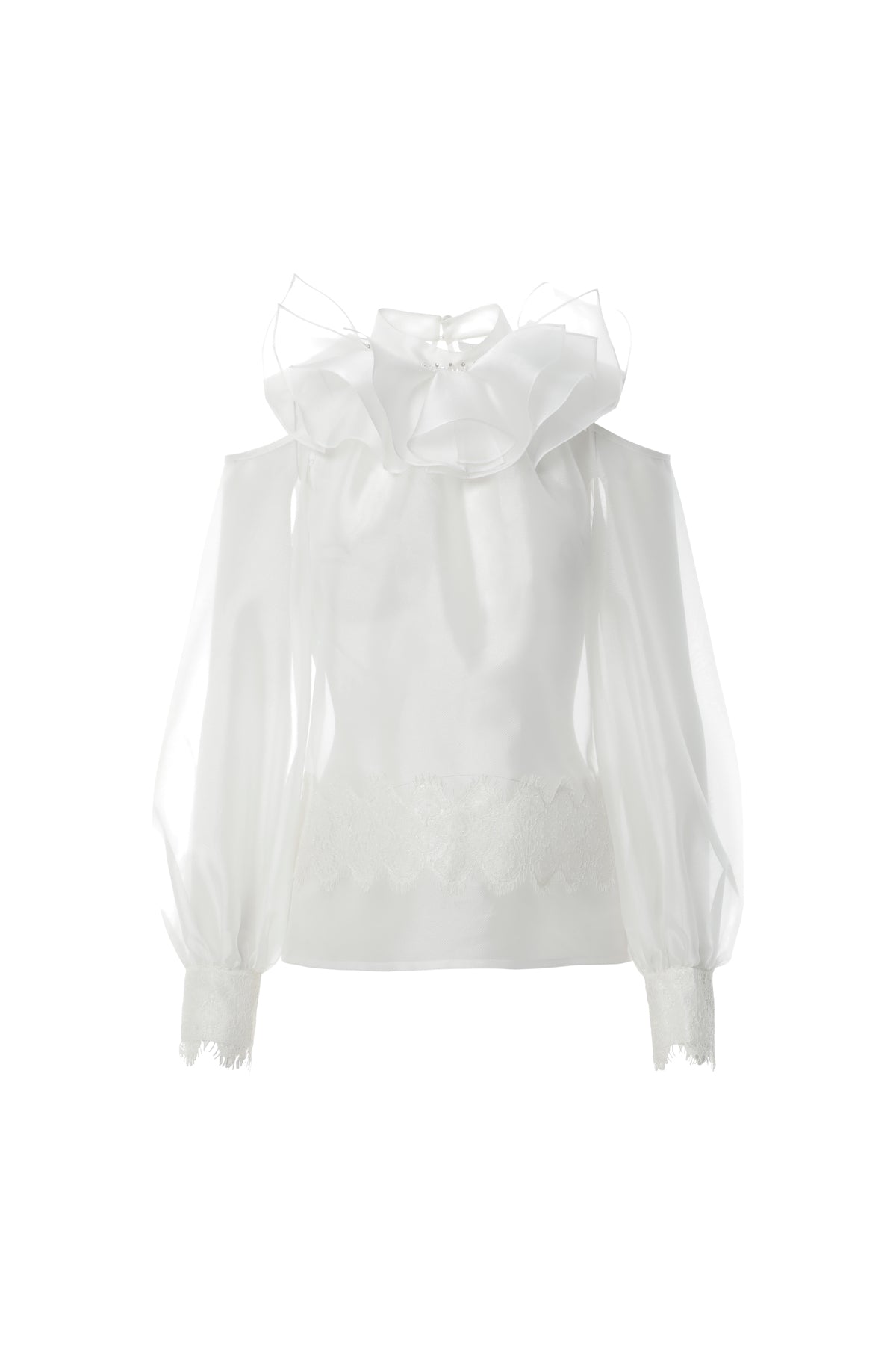 Omuz Dekolteli Dantel Aksesuarlı Transparan Bluz