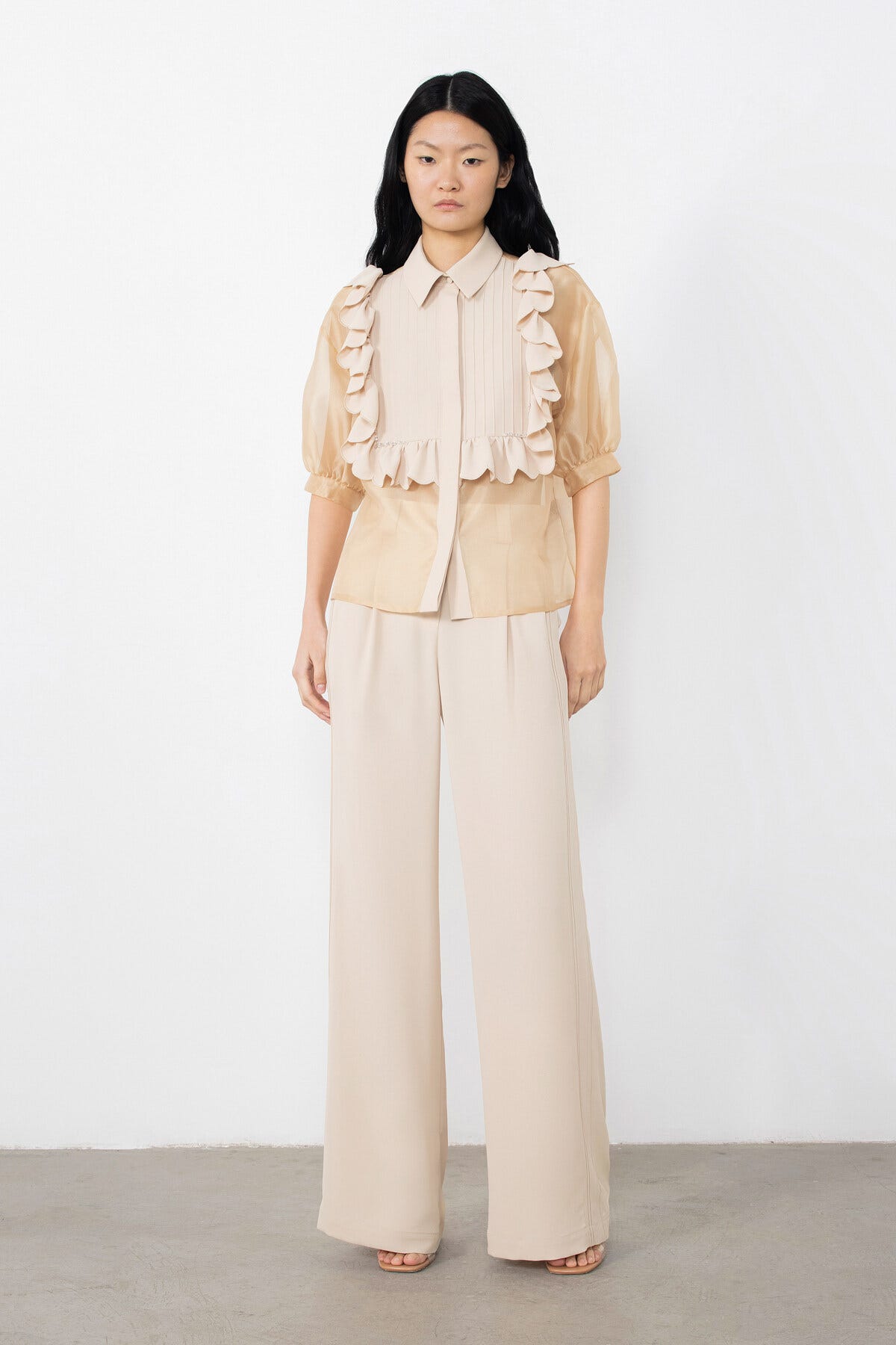 Hacimli Kollu Transparan Gömlek