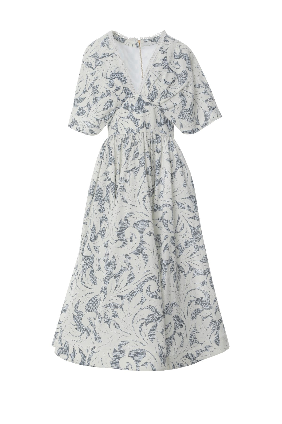 Derin V Yaka Serit Aksesuarlı Düşük Kol Maxi Elbise