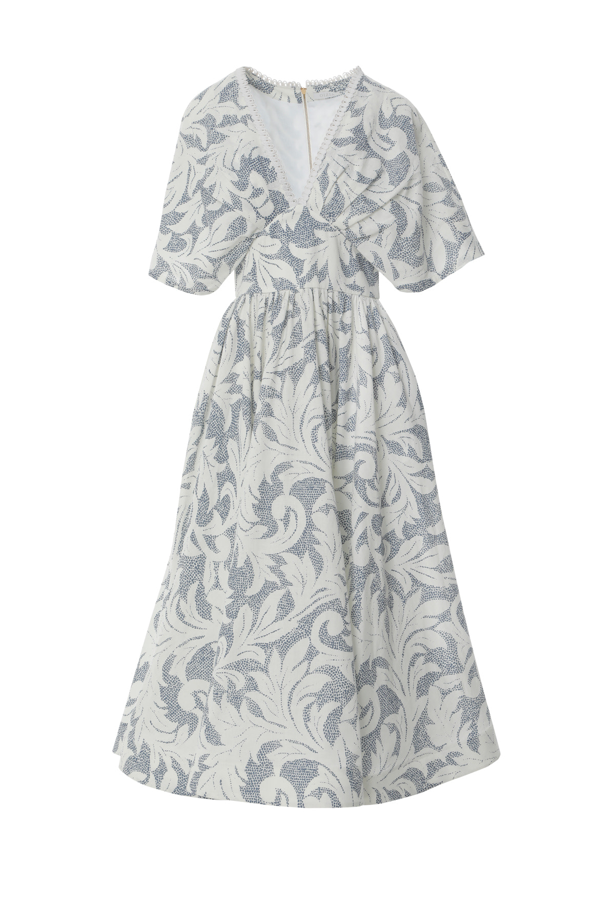 Derin V Yaka Serit Aksesuarlı Düşük Kol Maxi Elbise