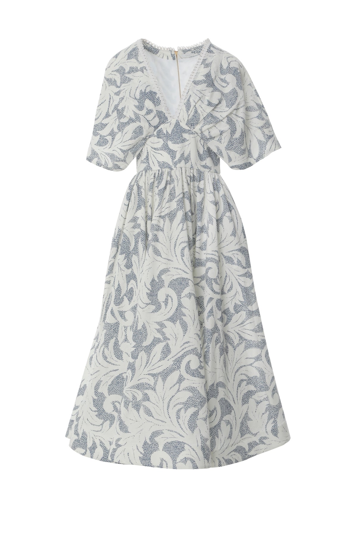 Derin V Yaka Serit Aksesuarlı Düşük Kol Maxi Elbise