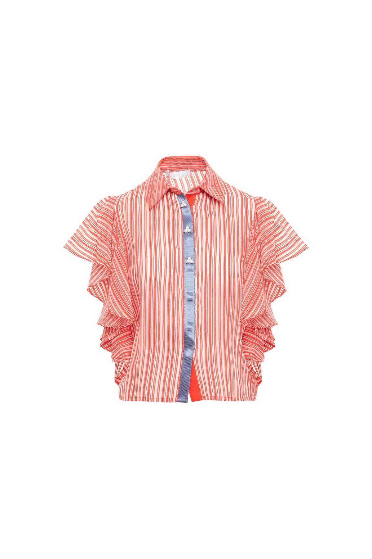 Volan Kollu Ve İnci İşlemeli Gömlek