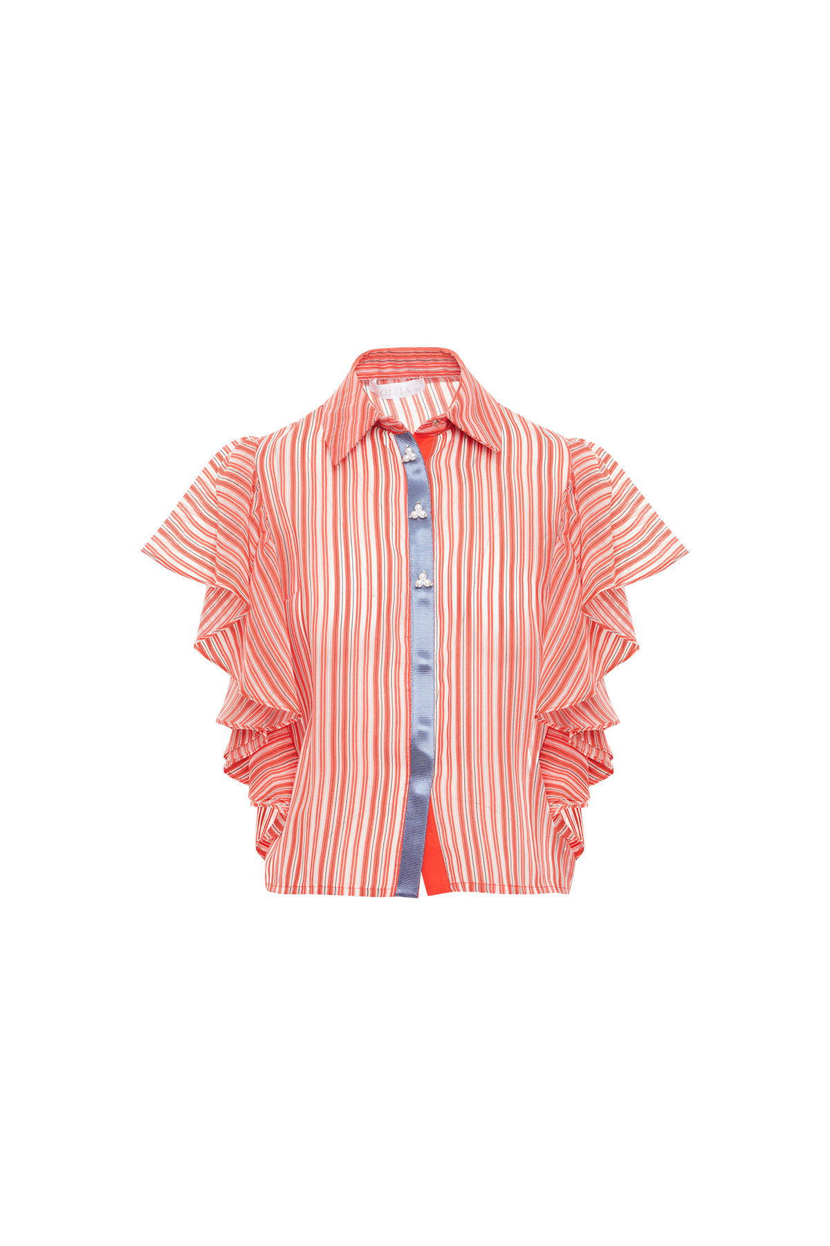 Volan Kollu Ve İnci İşlemeli Gömlek