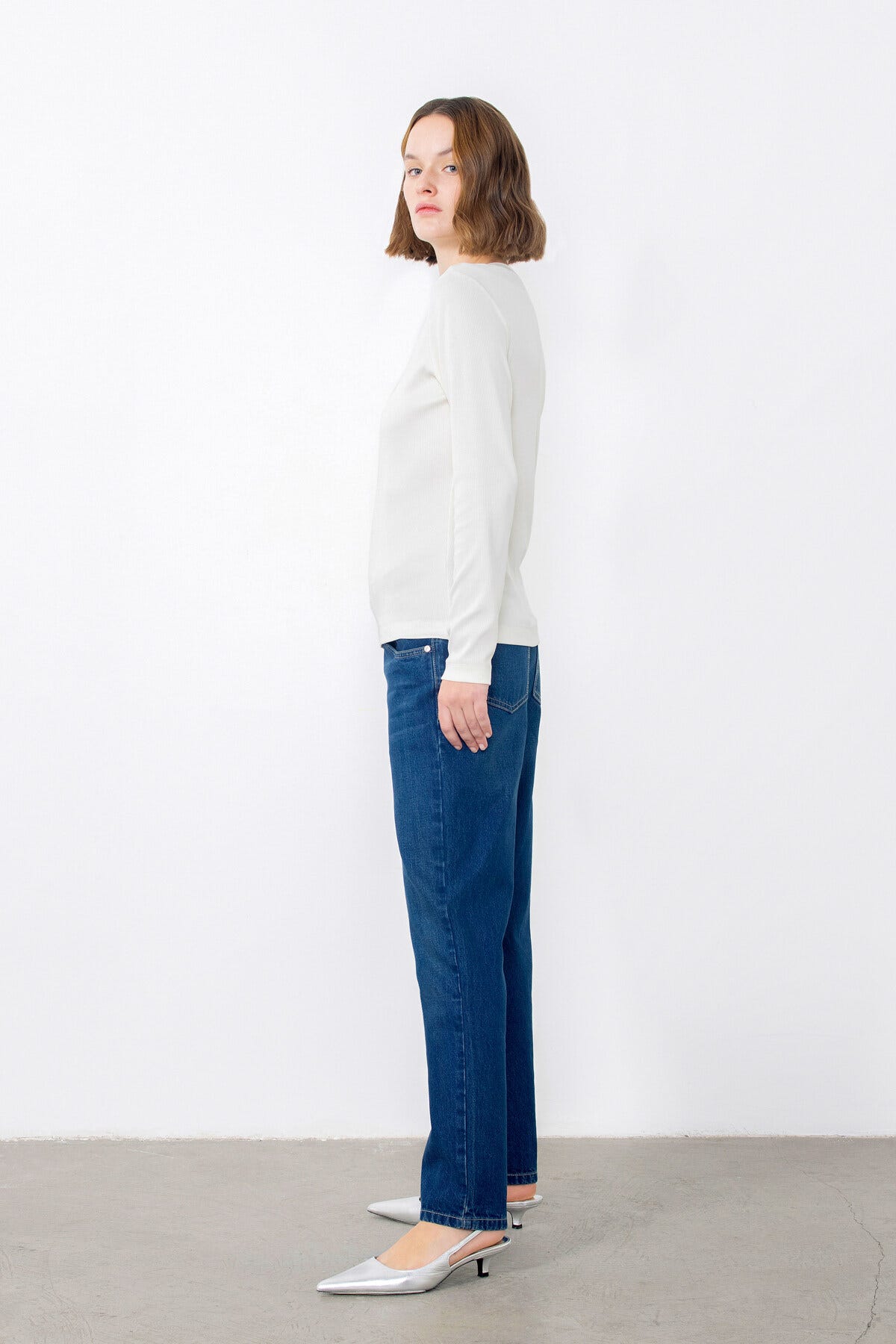 Yakası İşleme Detaylı Uzun Kollu Basic Somon T-shirt