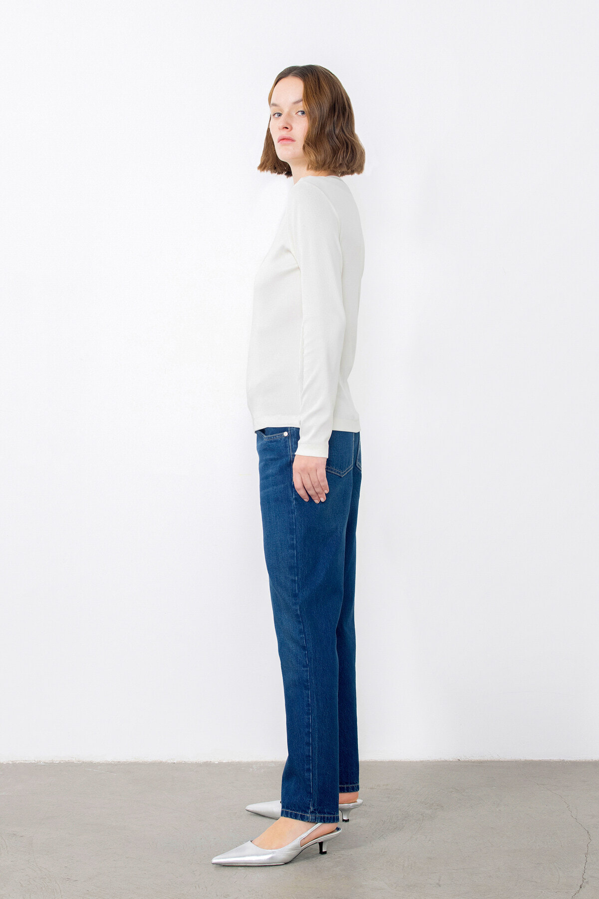 Yakası İşleme Detaylı Uzun Kollu Basic Somon T-shirt