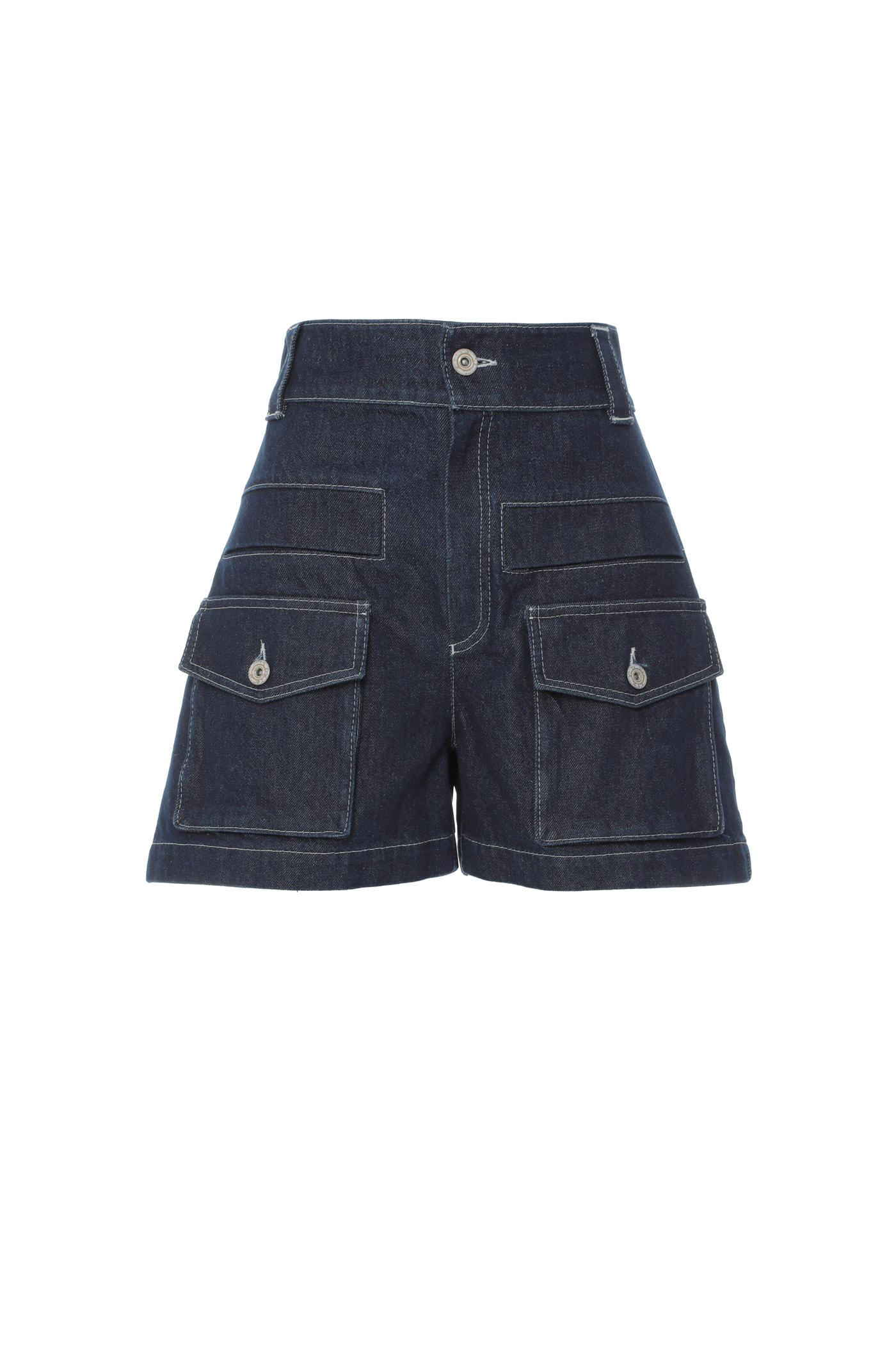 Dikiş Detaylı Kapaklı Cepli Jean Şort