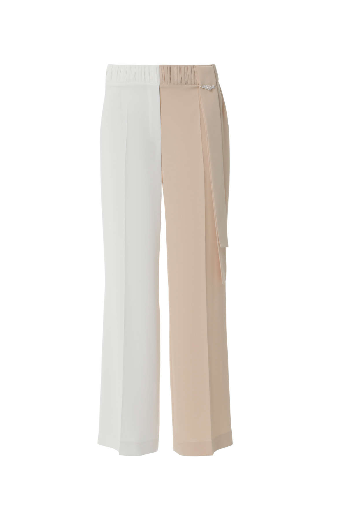 İki Renkli Asimetrik İşlemeli Pantolon