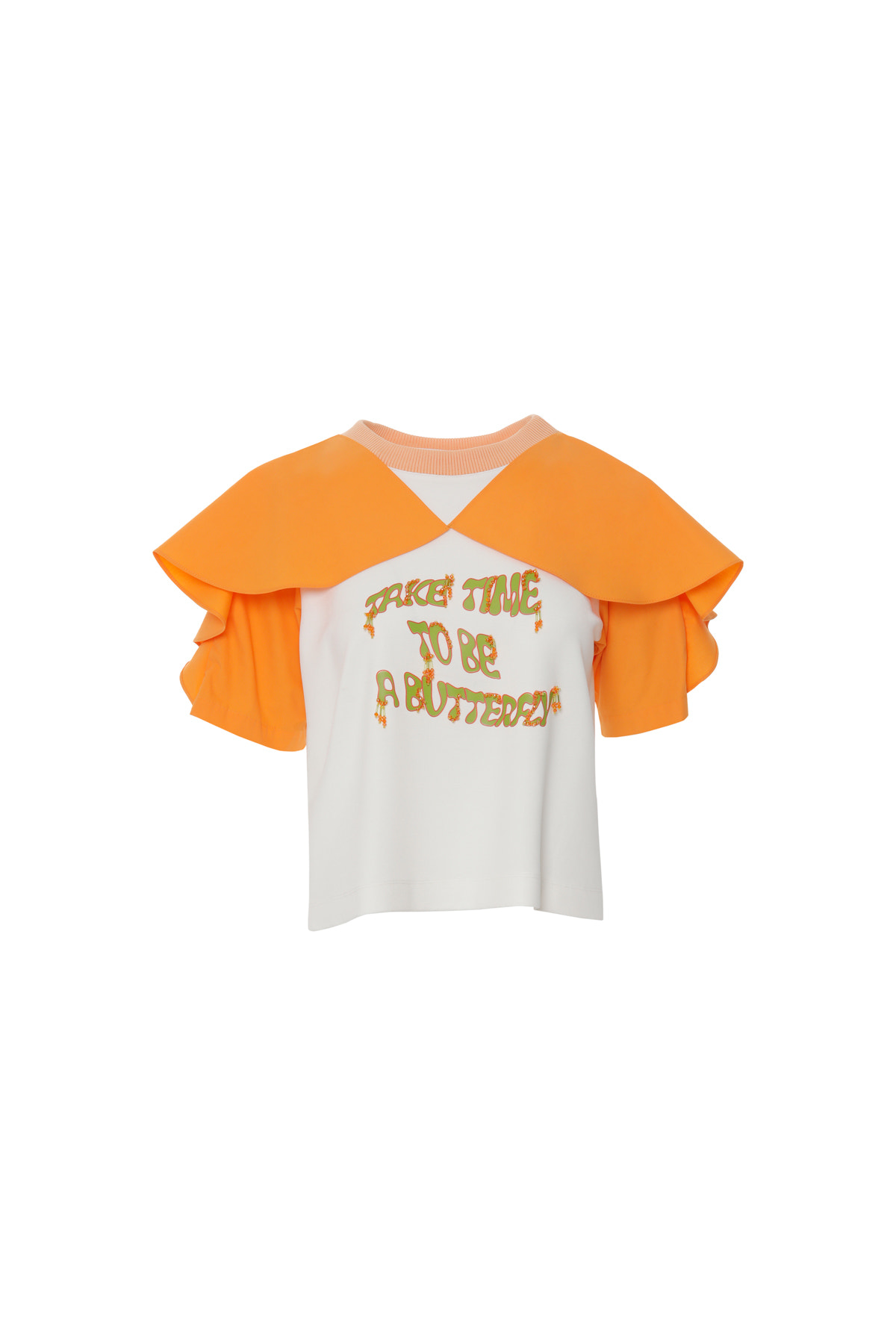 Kol Detaylı Özel Yazı Baskılı İşlemeli T-shirt