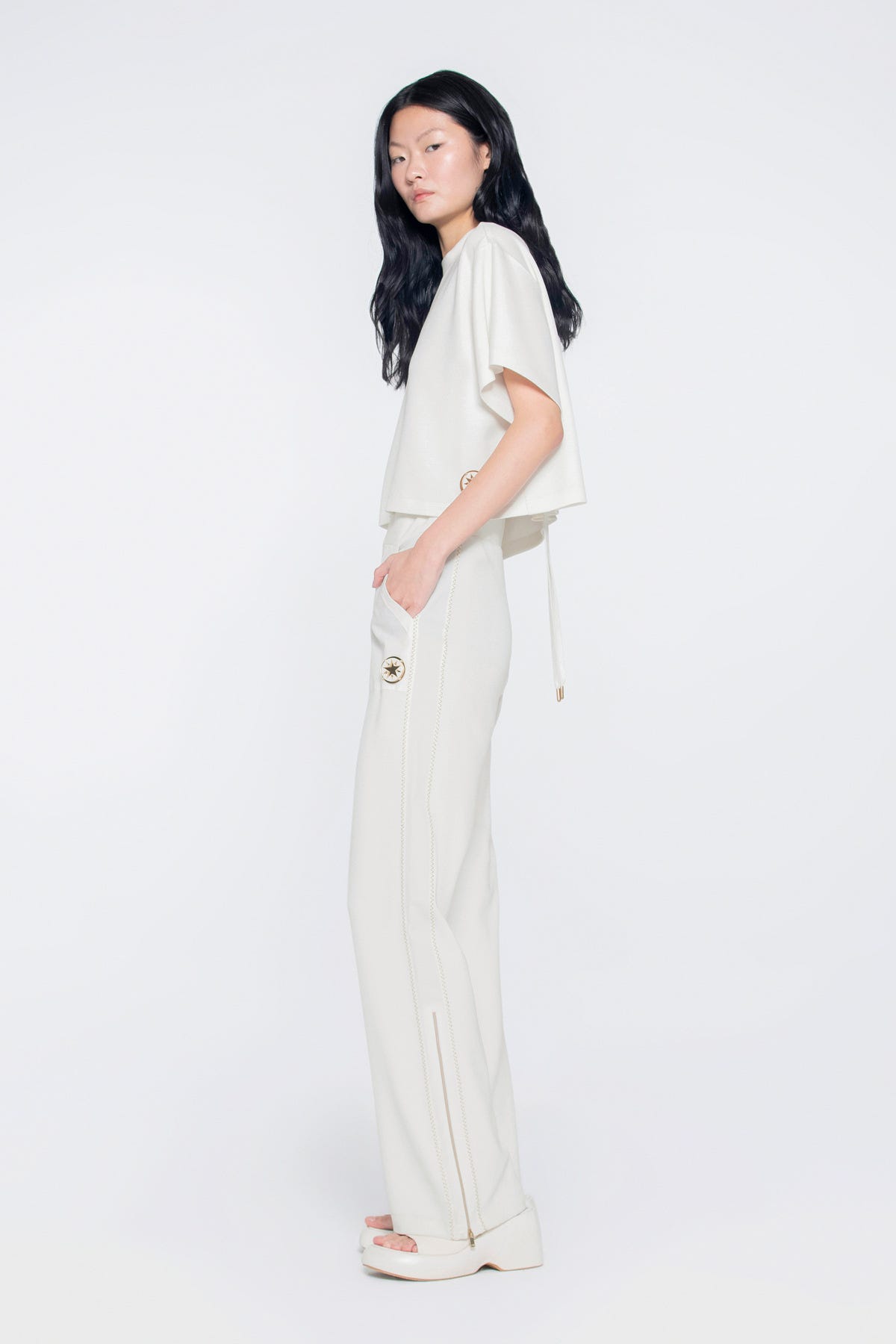 Sim İpli Dik Yaka T-shirt