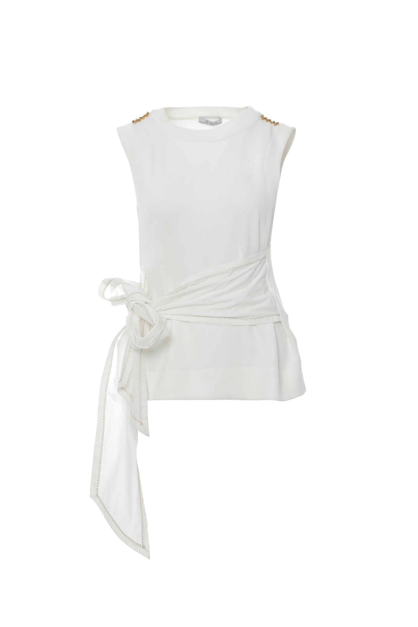 Zikzak Süs Dikiş Bağlama Detaylı Kolsuz Bluz