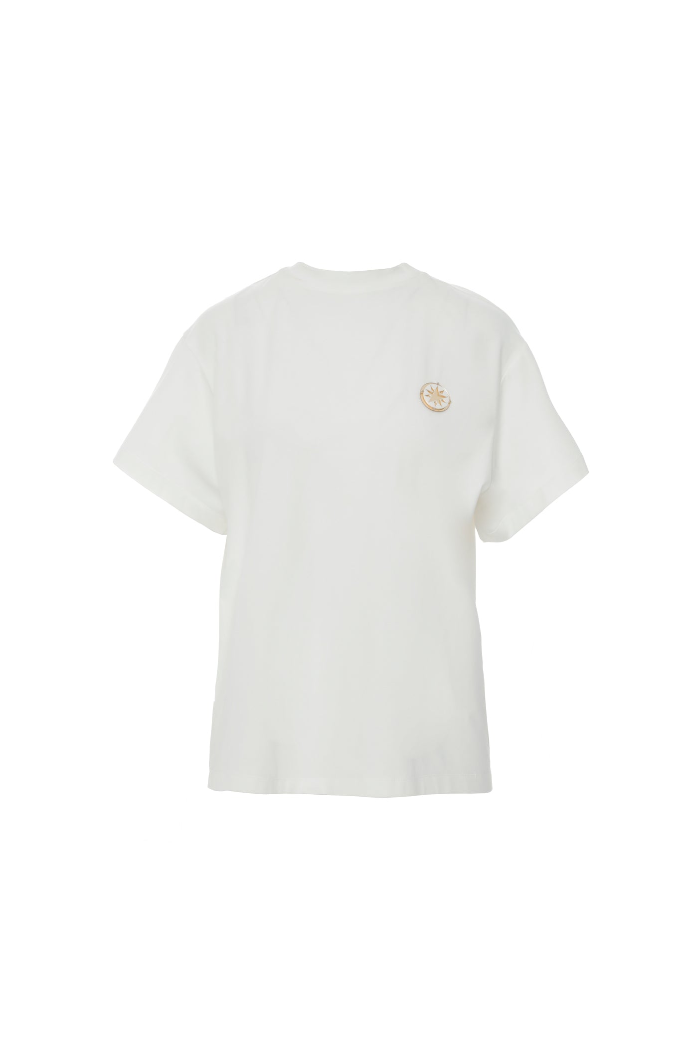 Yıldız Pleksi Detaylı Dik Yaka Kısa Kol Ekru Tshirt