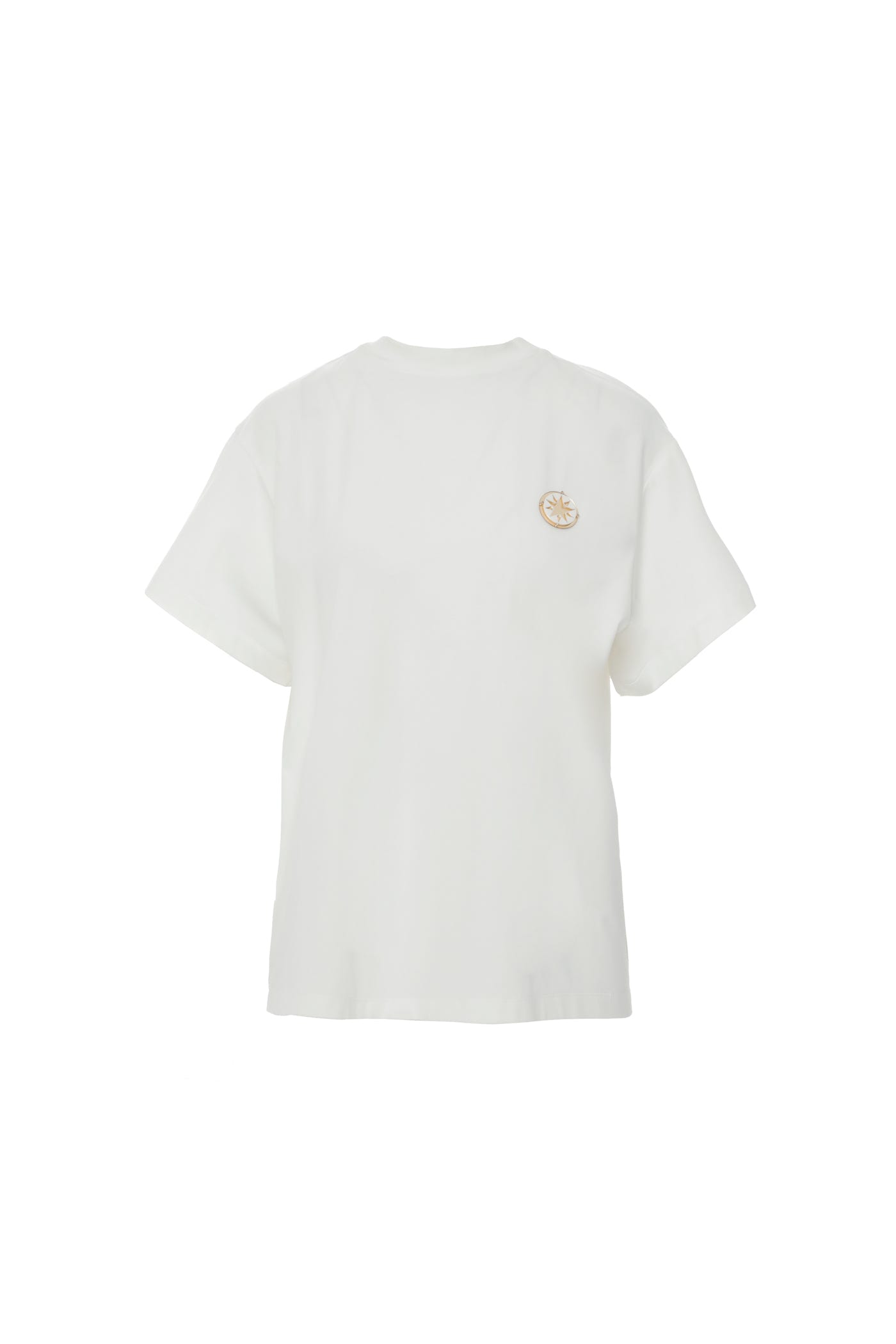 Yıldız Pleksi Detaylı Dik Yaka Kısa Kol Ekru T-shirt