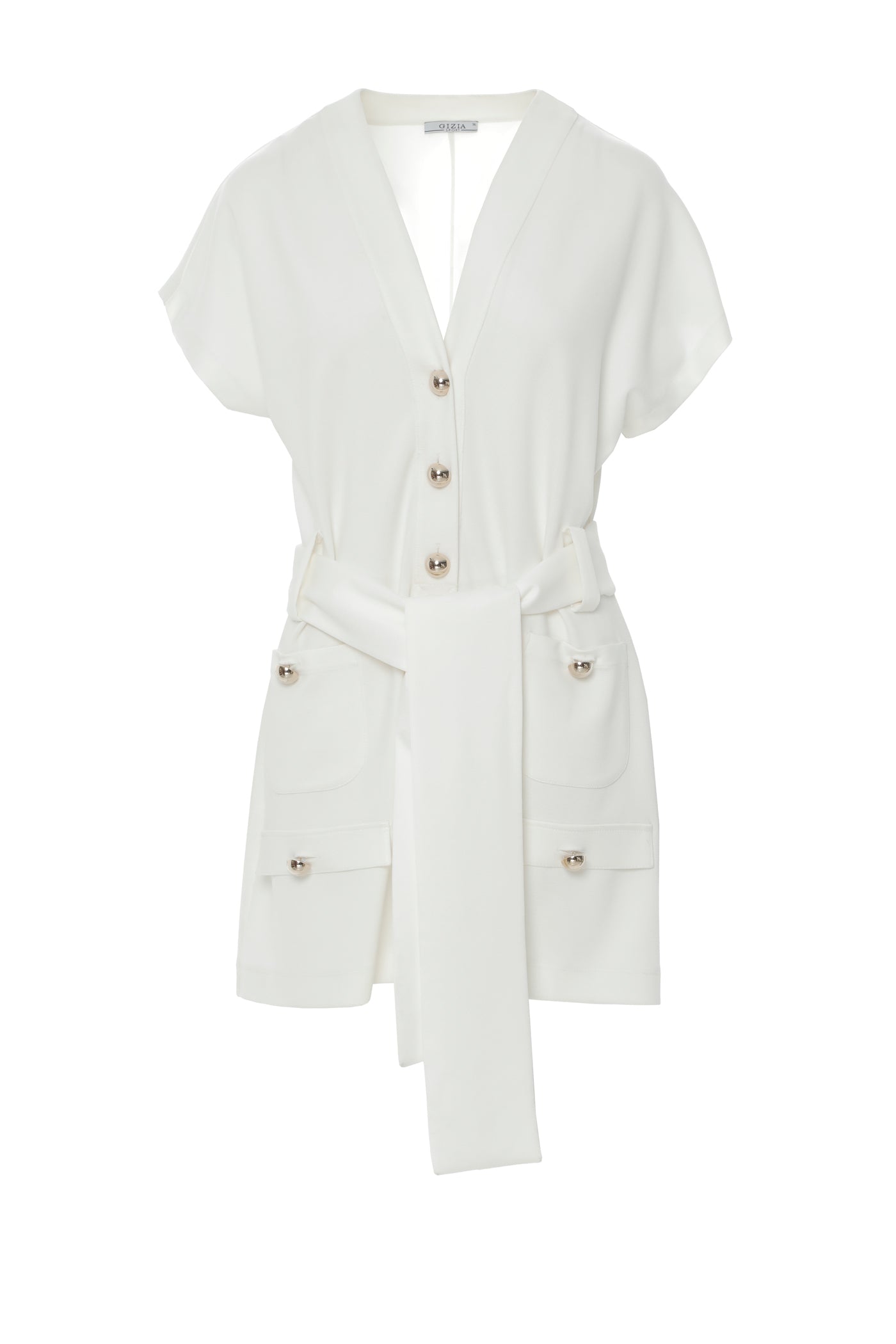 Düğme Detaylı Belden Kuşaklı Kısa Tulum