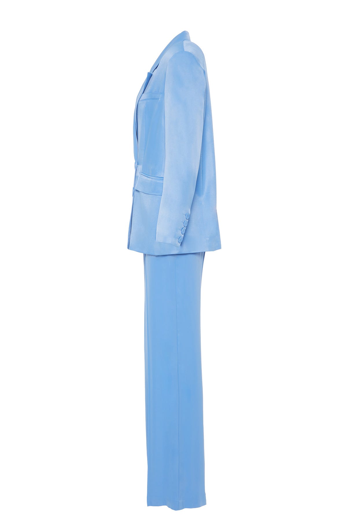 Kruvaze Kapamalı Blazer Ceketli Parlak Saten Kumaş Takım Elbise