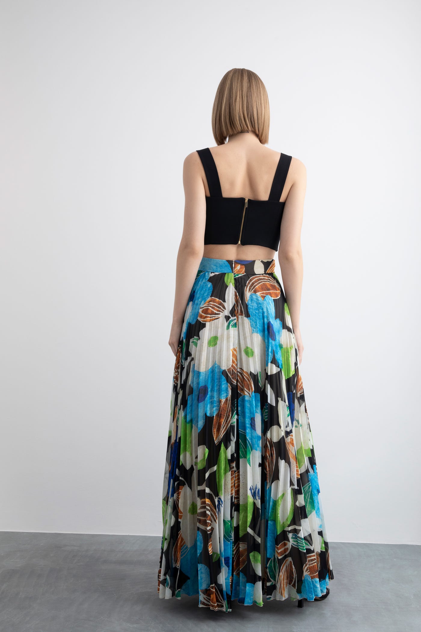 Piliseli Desenli Şifon Maxi Boy Etek