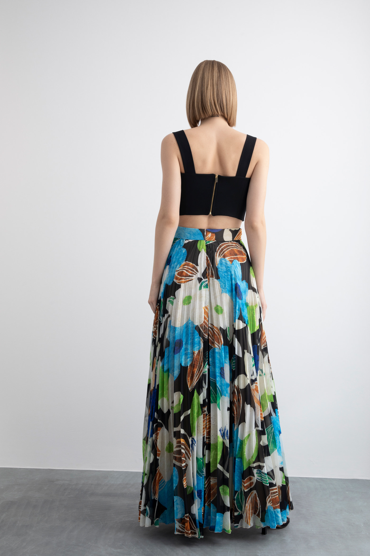 Piliseli Desenli Şifon Maxi Boy Etek