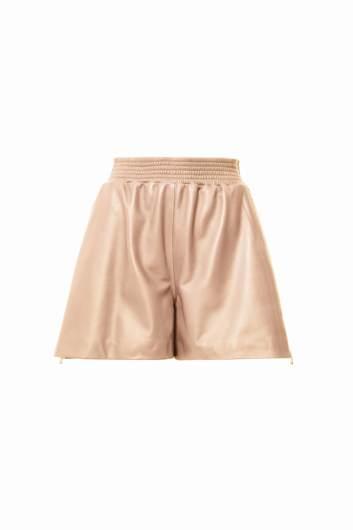 Beli Lastikli Yandan Fermuar Yırtmaçlı Pudra Deri Şort