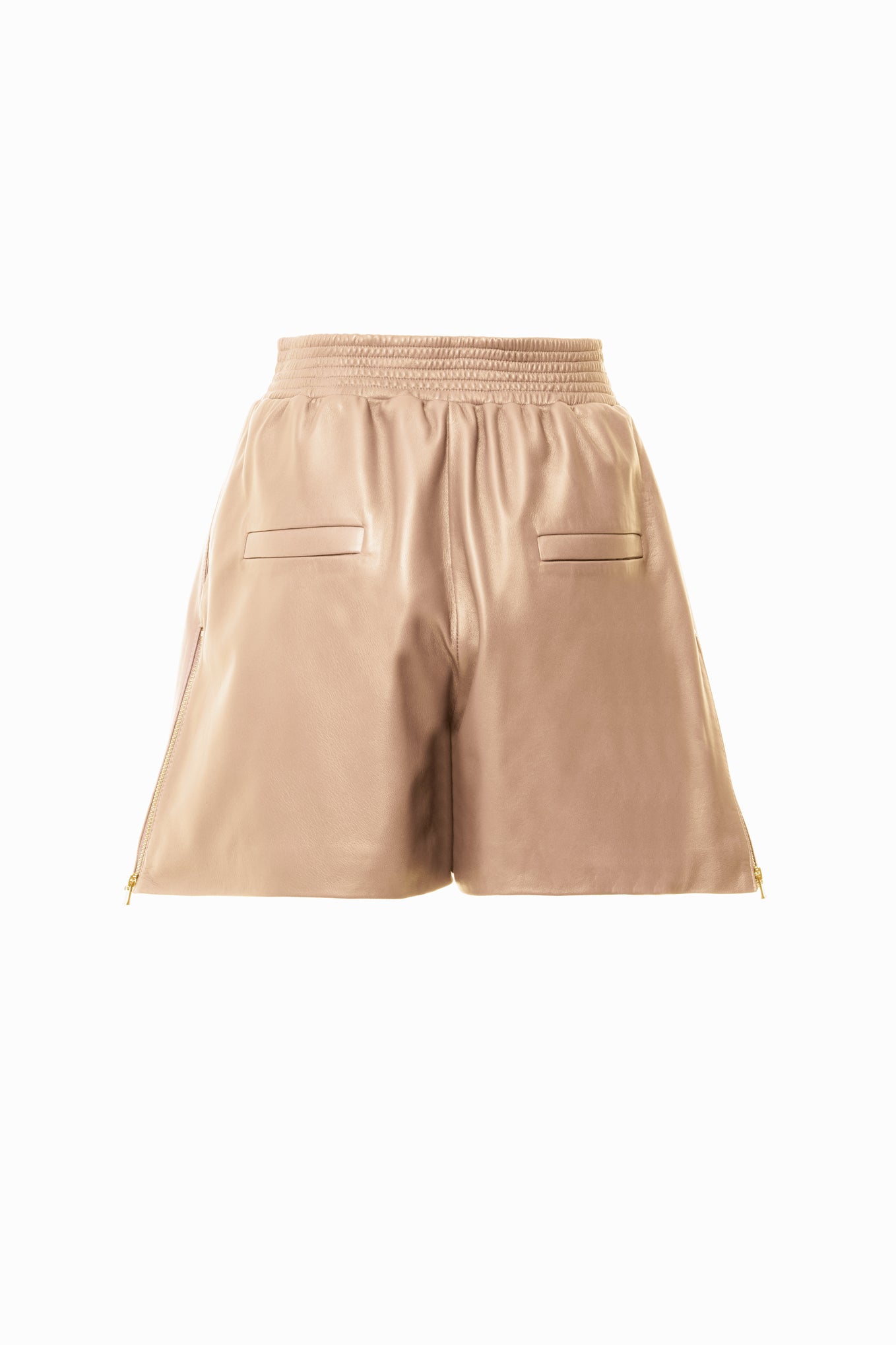 Beli Lastikli Yandan Fermuar Yırtmaçlı Pudra Deri Şort