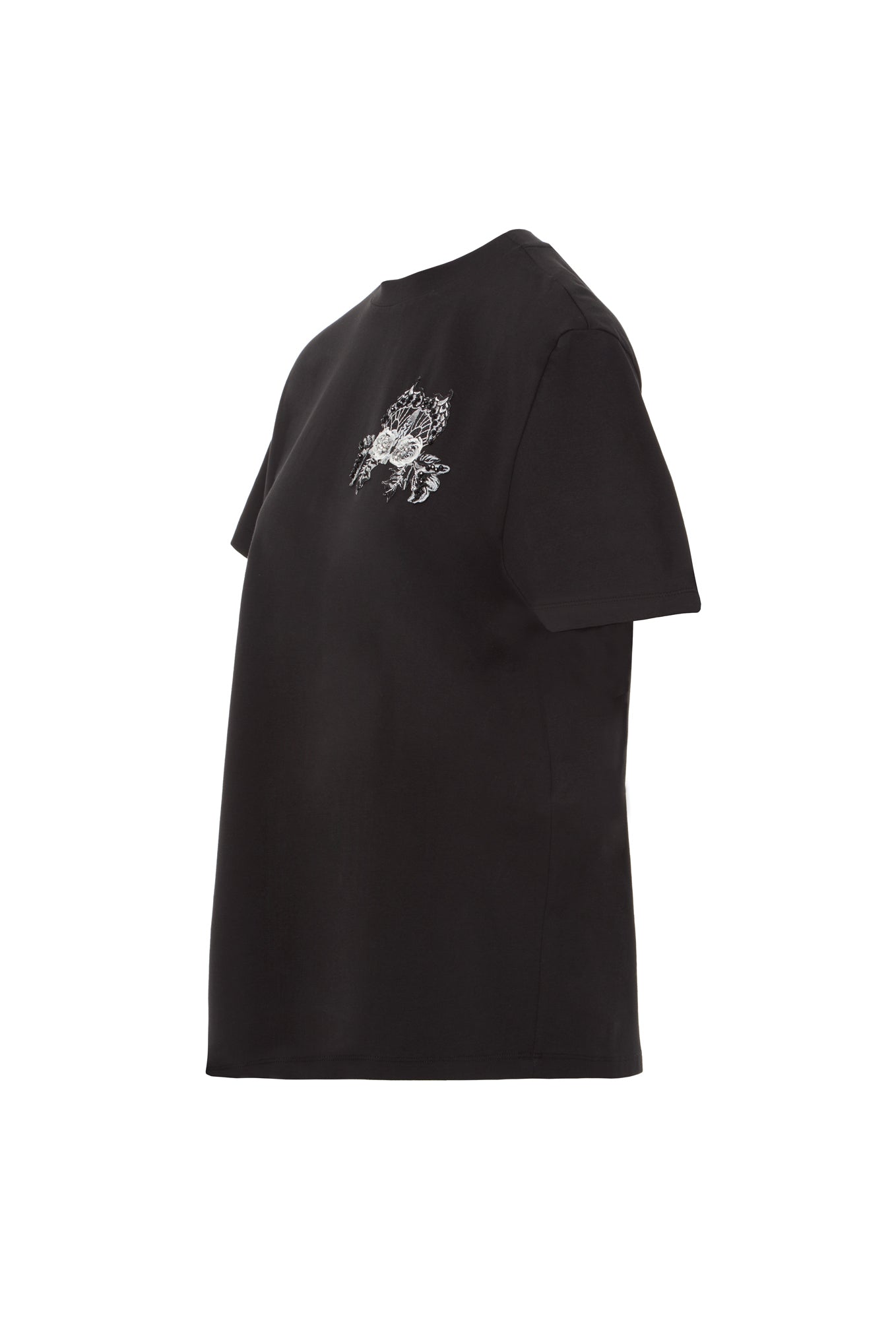 Aplike Nakış Detaylı Basic Siyah Tshirt