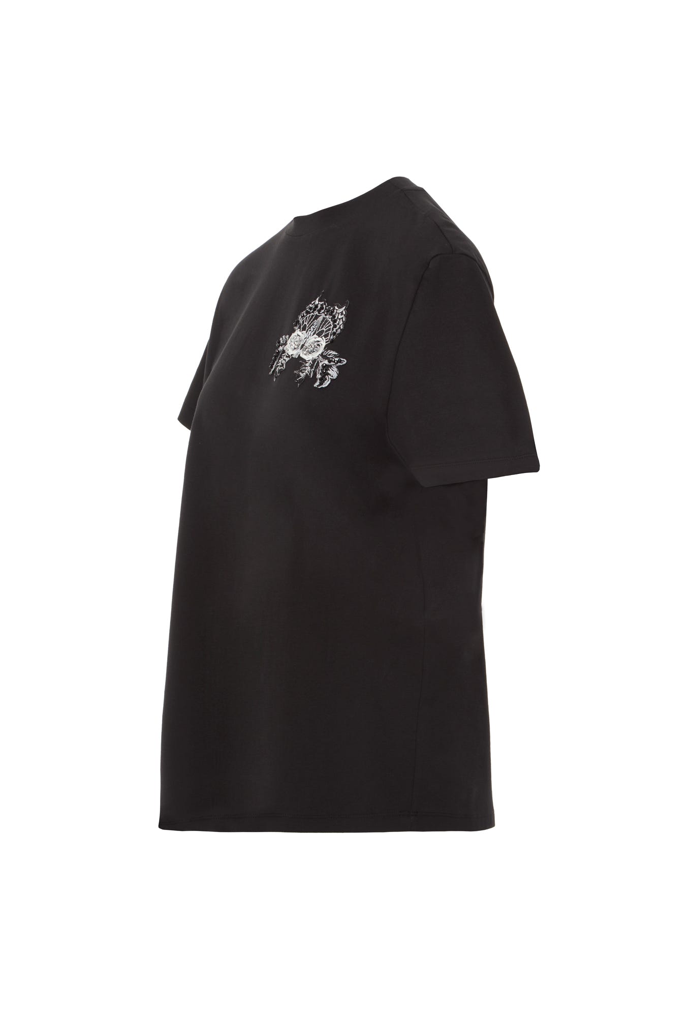 Aplike Nakış Detaylı Basic Siyah T-shirt