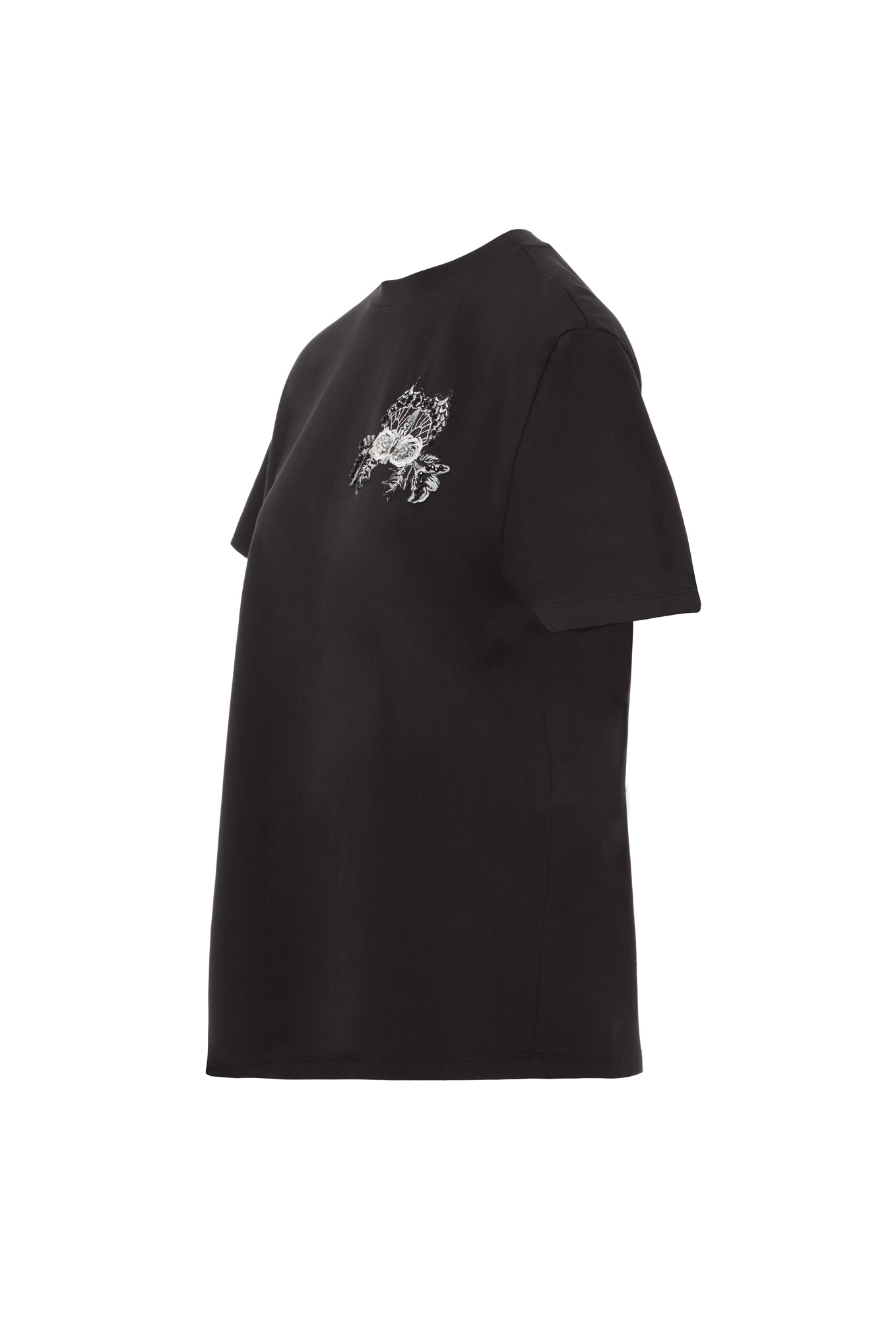 Aplike Nakış Detaylı Basic Siyah T-shirt