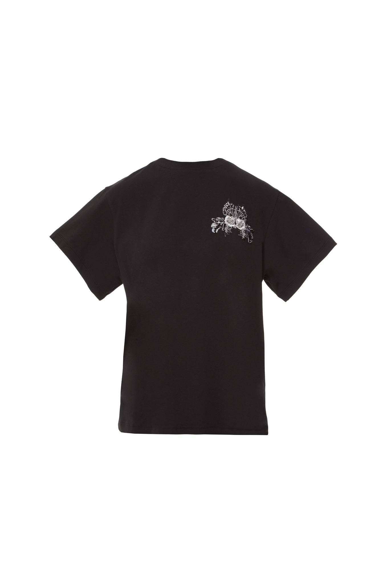 Aplike Nakış Detaylı Basic Siyah Tshirt