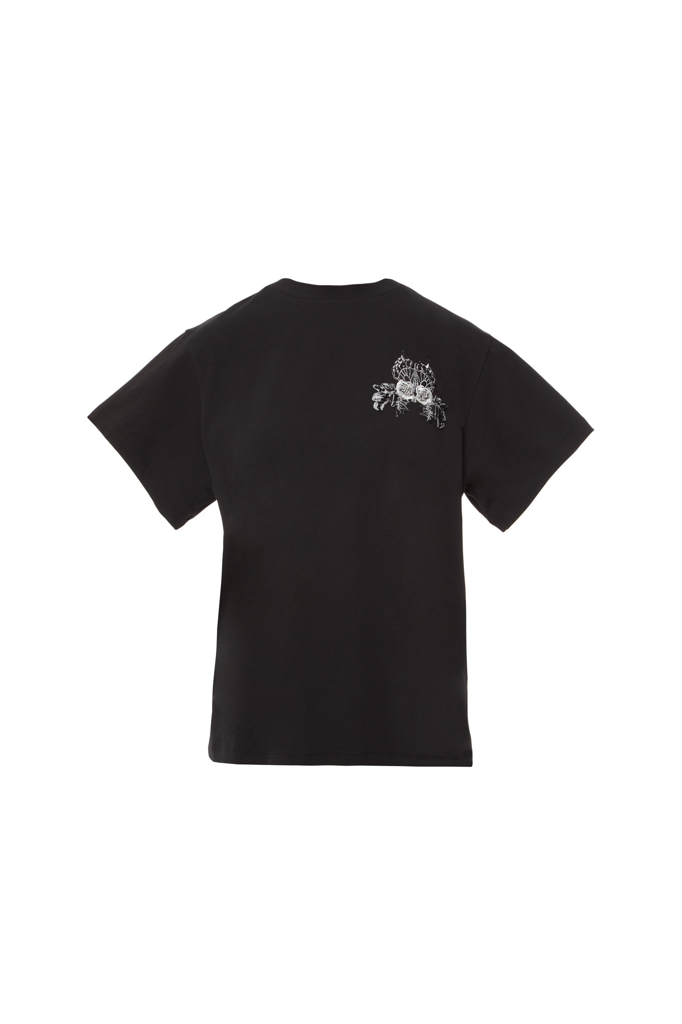 Aplike Nakış Detaylı Basic Siyah T-shirt