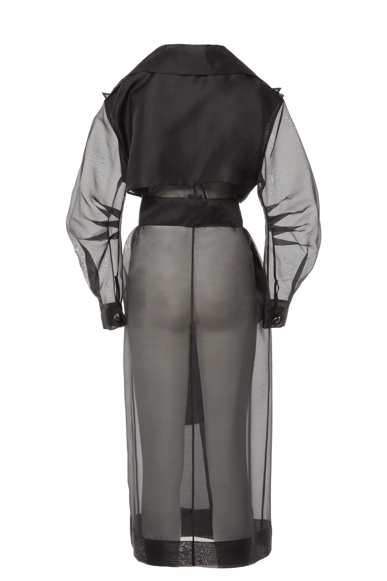 İnci Düğme Detaylı Uzun Organze Ceket