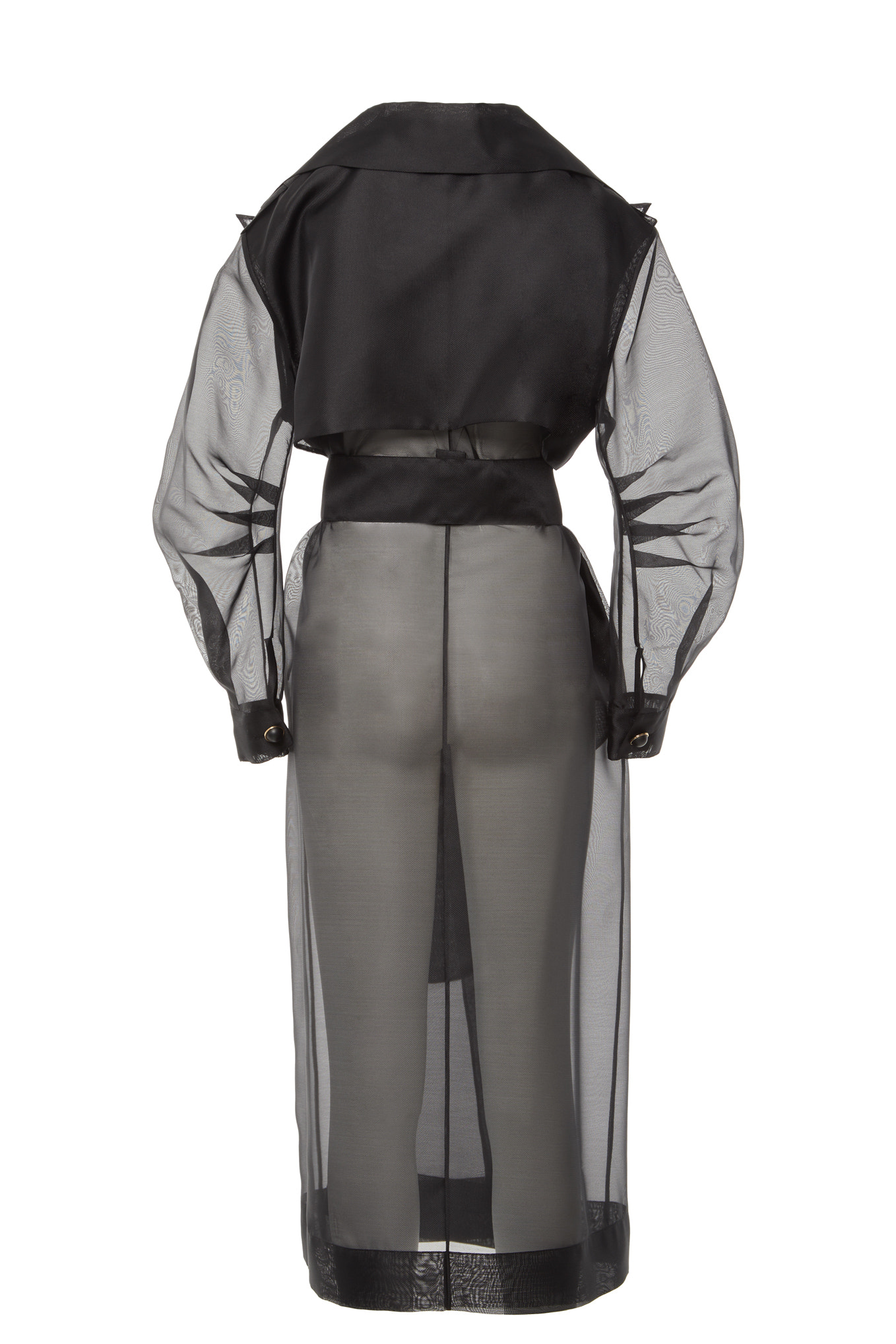 İnci Düğme Detaylı Uzun Organze Ceket