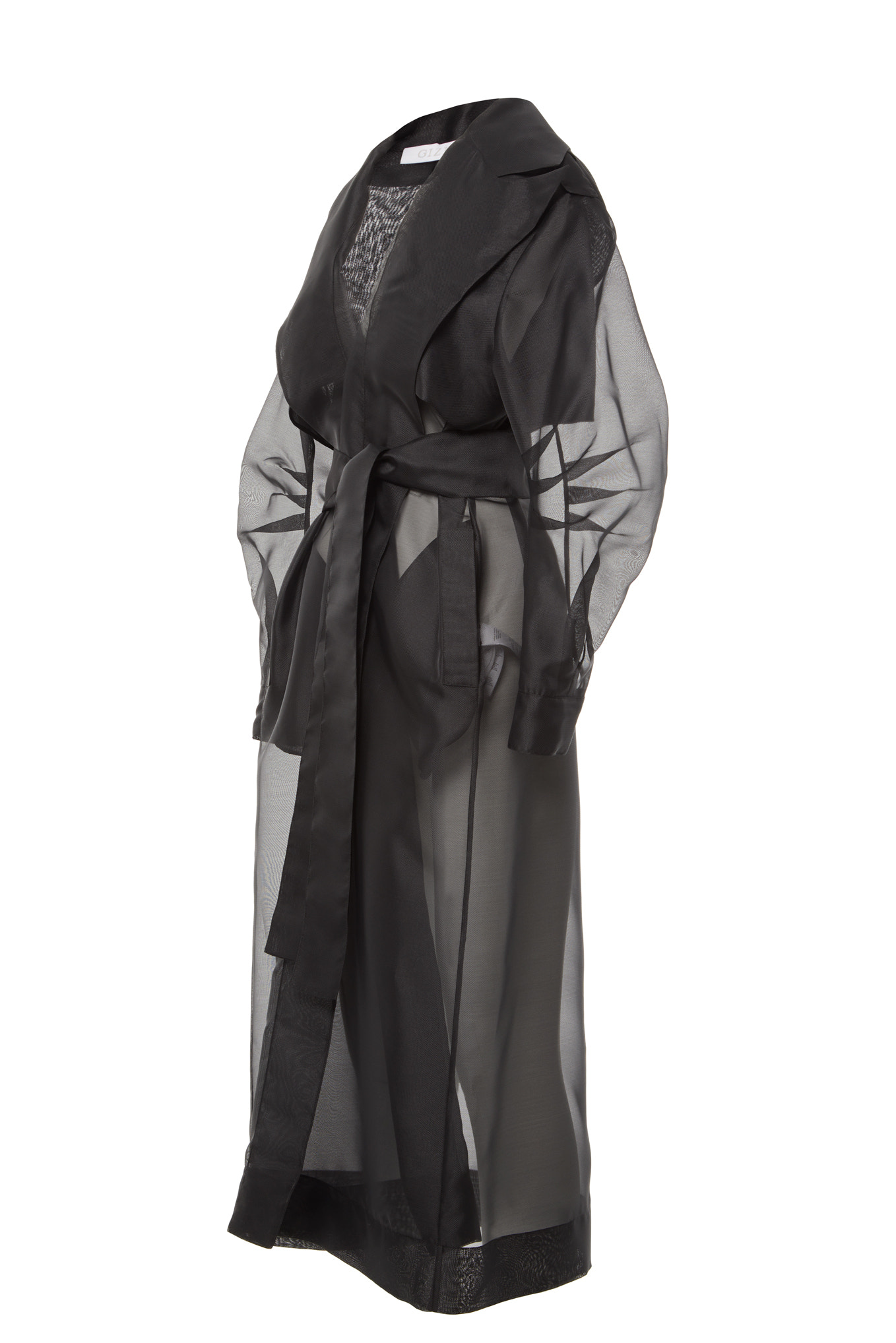 İnci Düğme Detaylı Uzun Organze Ceket