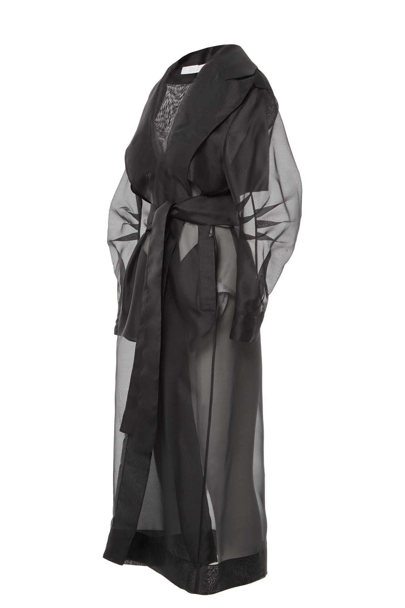 İnci Düğme Detaylı Uzun Organze Ceket