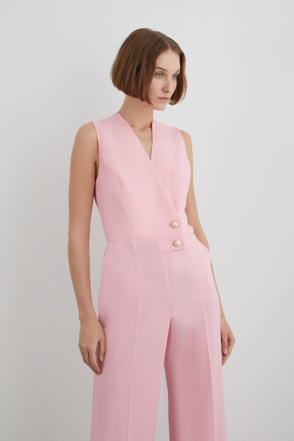 İnci Ve Detay Düğmeli Kolsuz Uzun Tulum