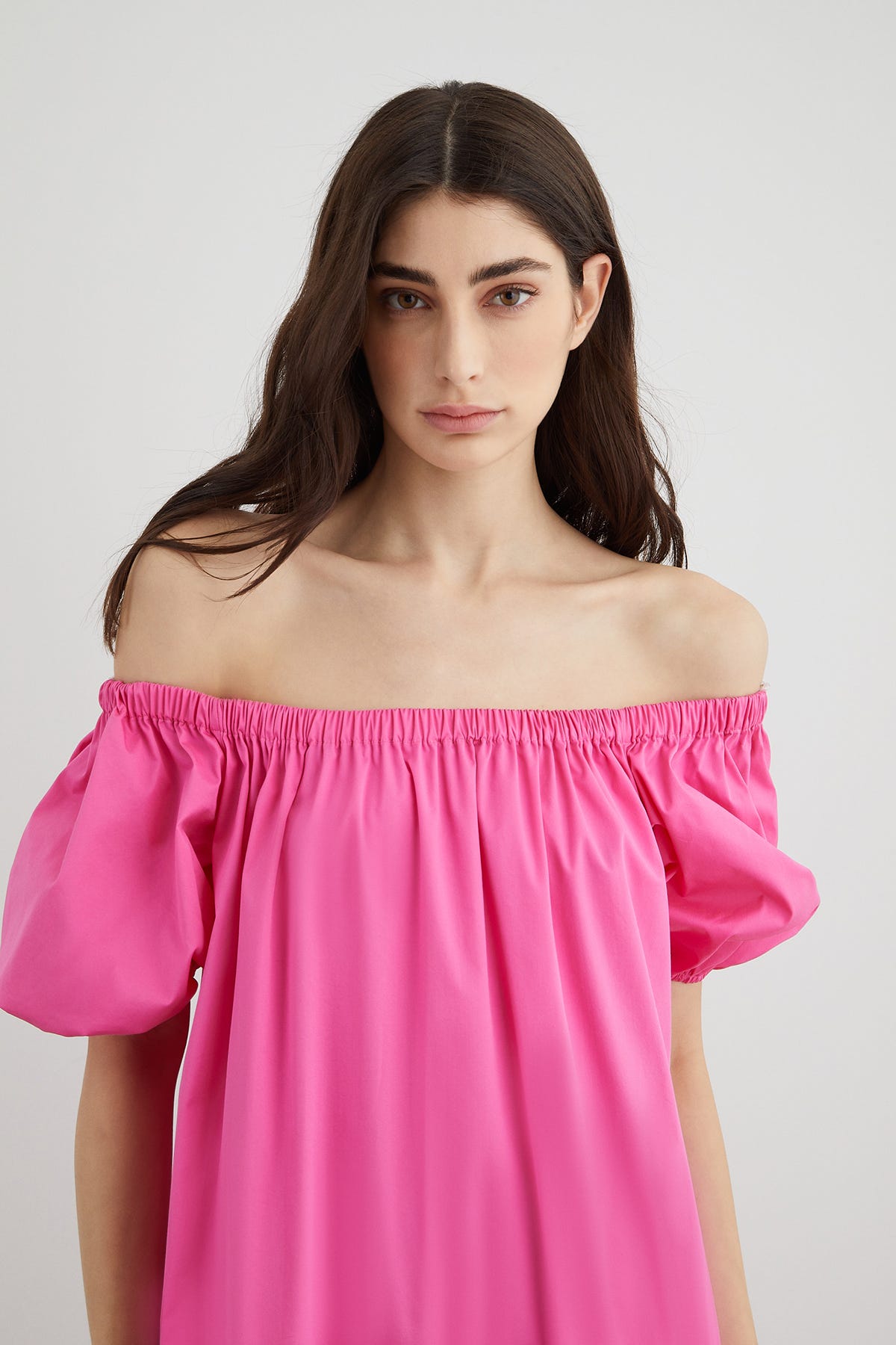 Çizgili Şerit Detaylı Kayık Yaka Poplin Uzun Elbise