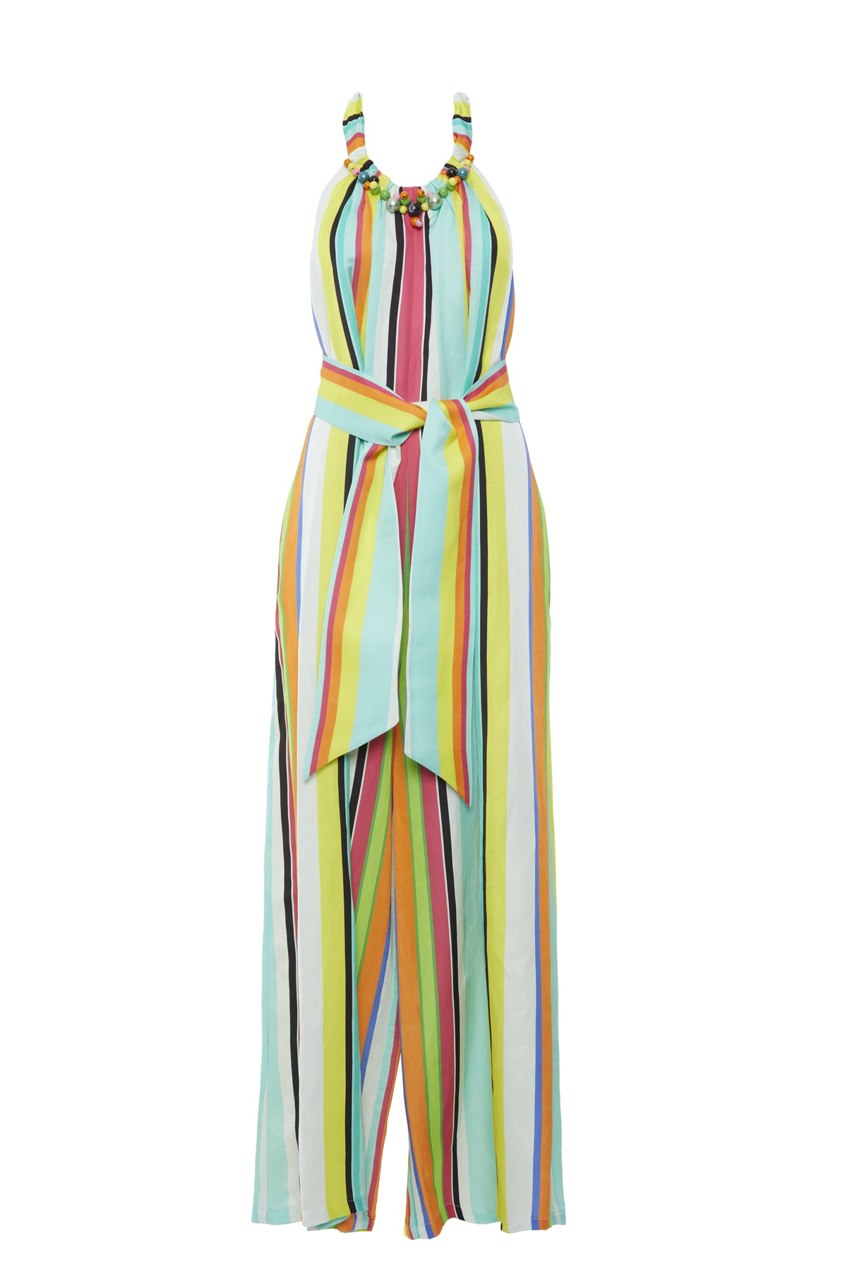 Yakası İşleme Detaylı Boyundan Bağlamalı Sırt Dekolteli Tulum