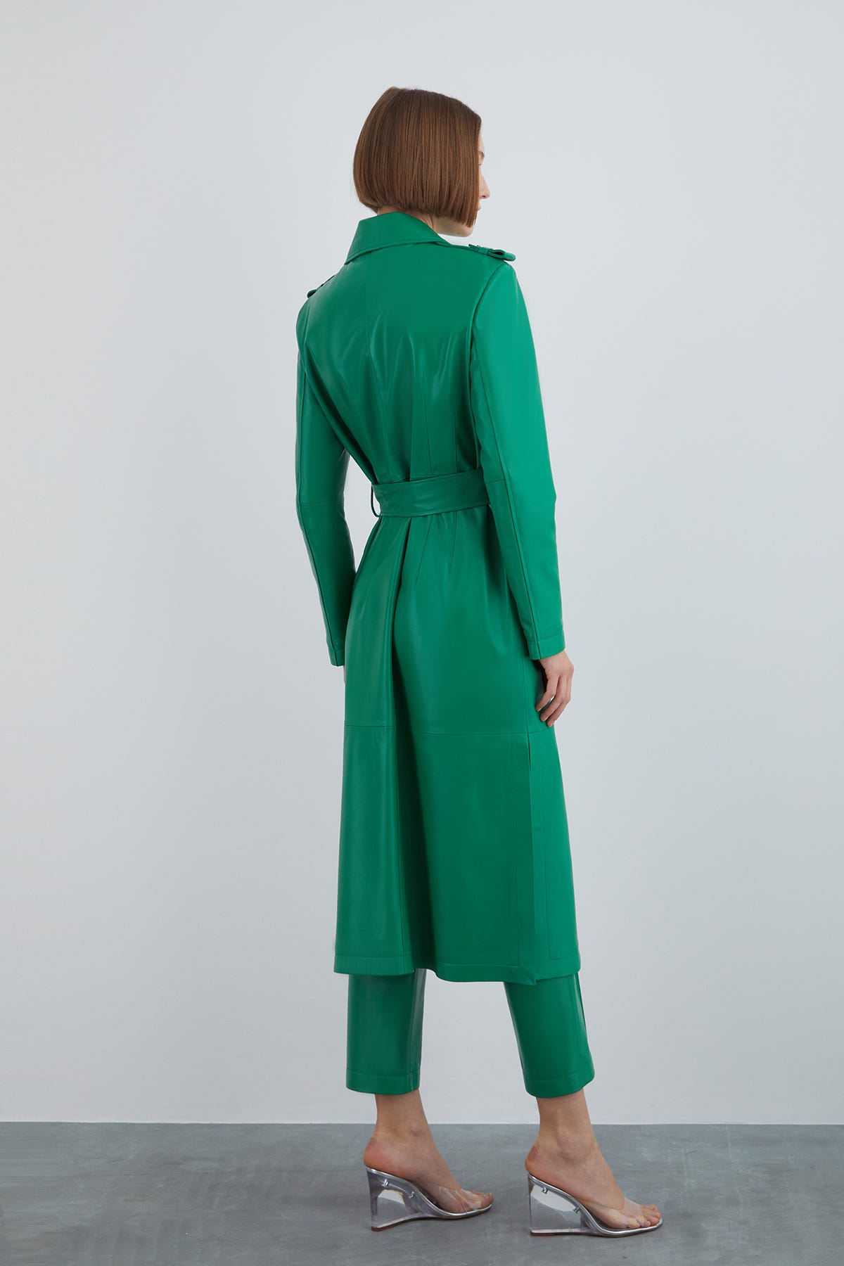 Çıtçıt Detaylı Seyyar Kuşaklı Deri Trenchcoat