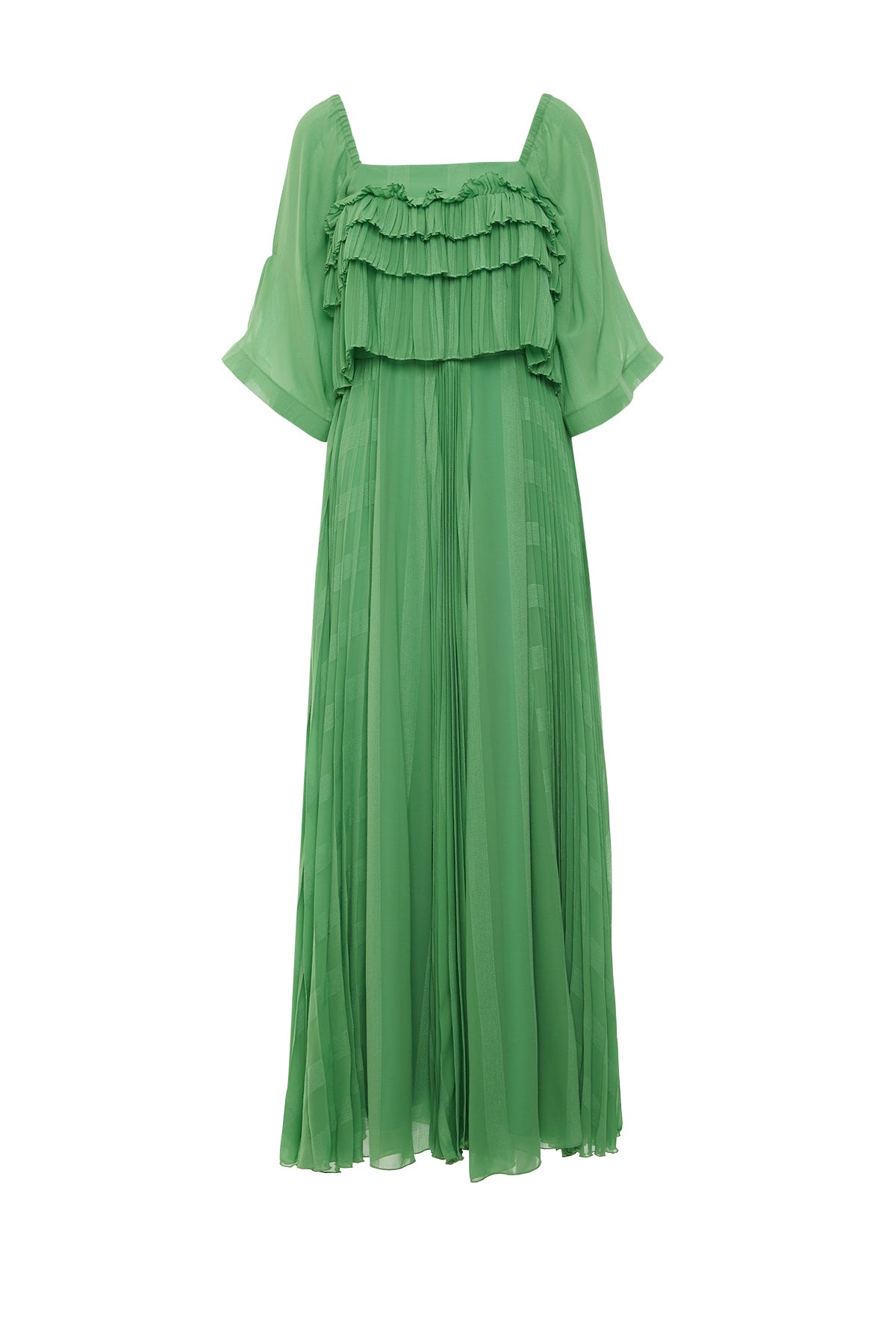 Kayık Yakalı Piliseli Uzun Elbise