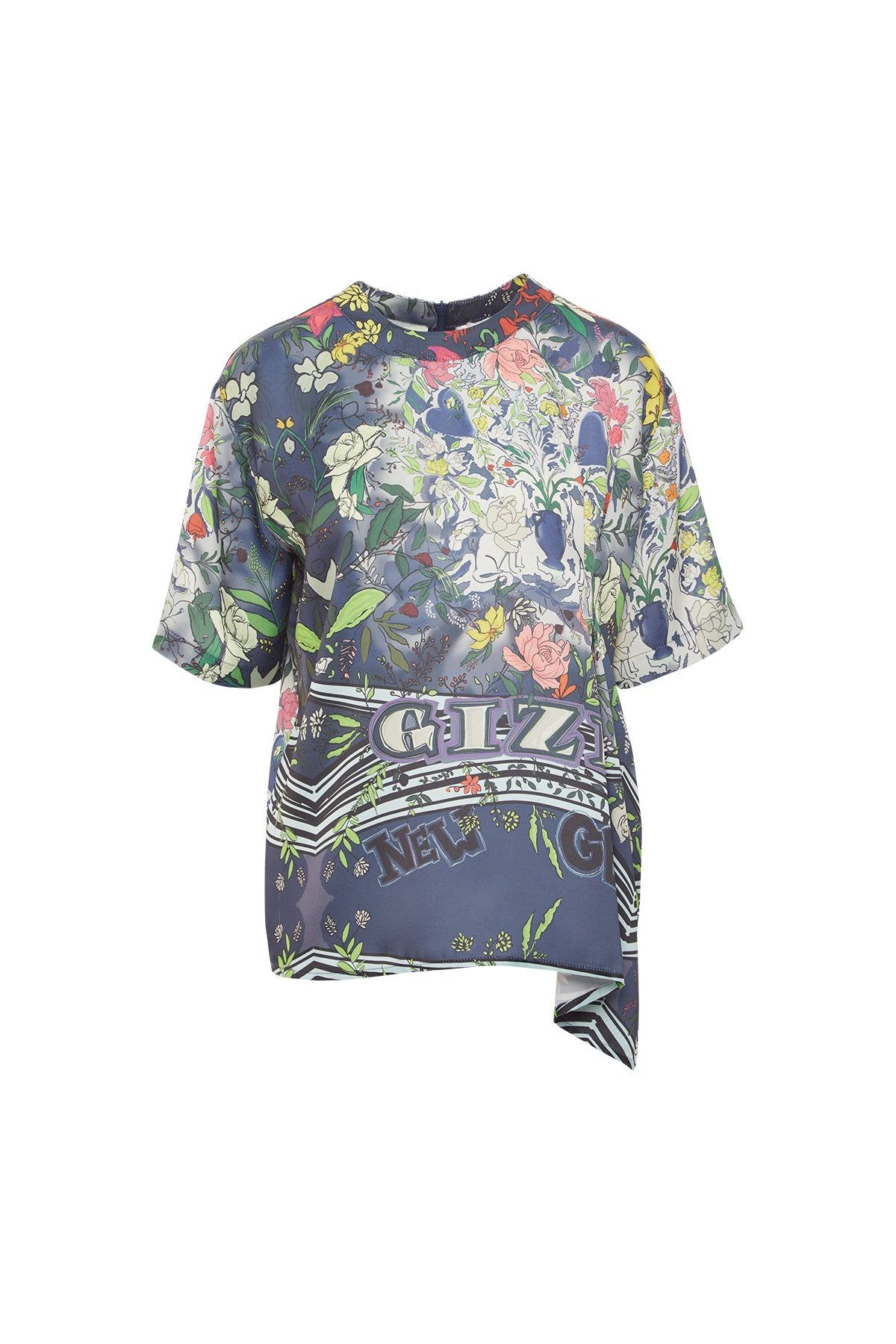 Ense Fermuar Detaylı Kısa Kollu Asimetrik T-shirt