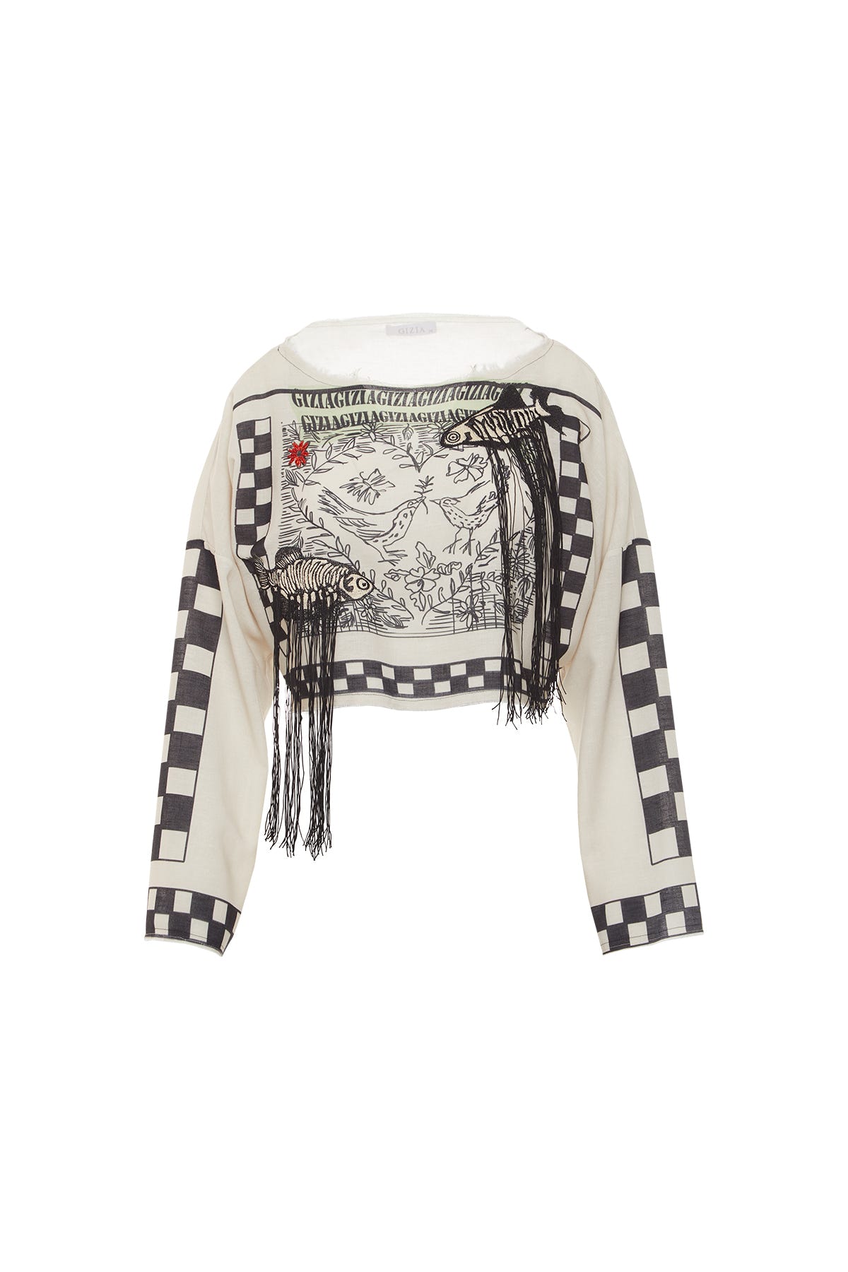 Desenli Nakış Detaylı Keten Crop