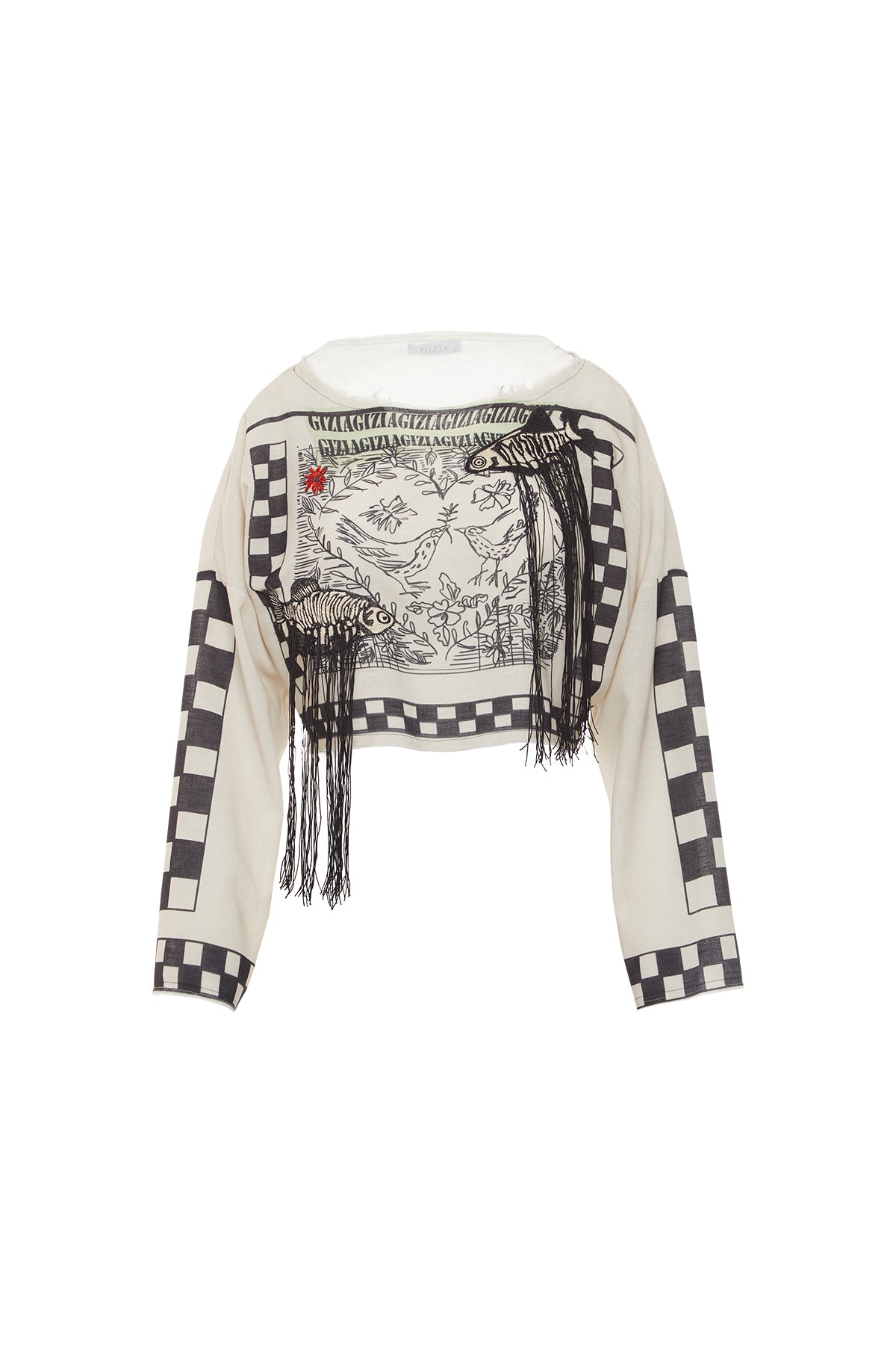 Desenli Nakış Detaylı Keten Crop