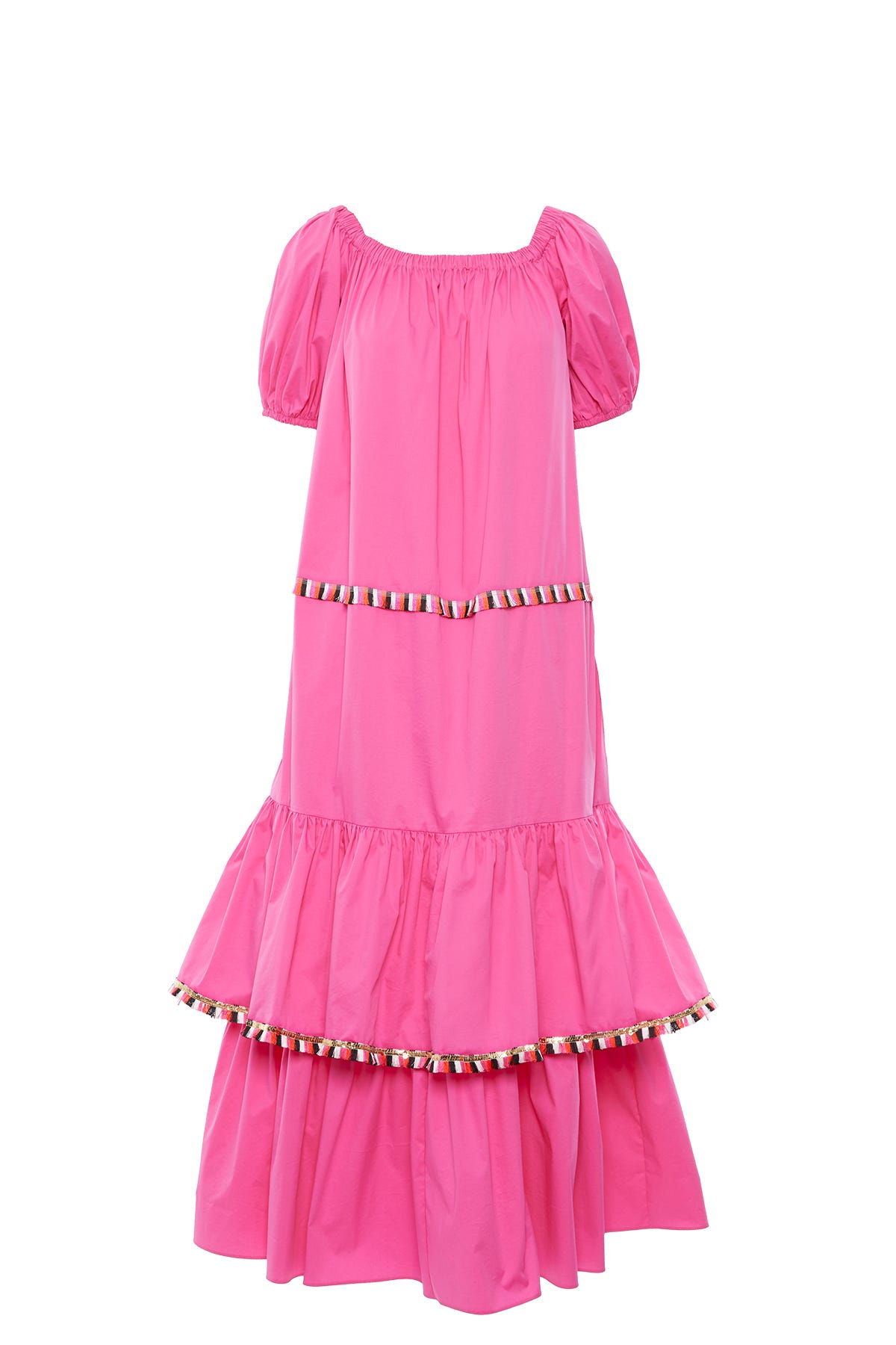 Çizgili Şerit Detaylı Kayık Yaka Poplin Uzun Elbise