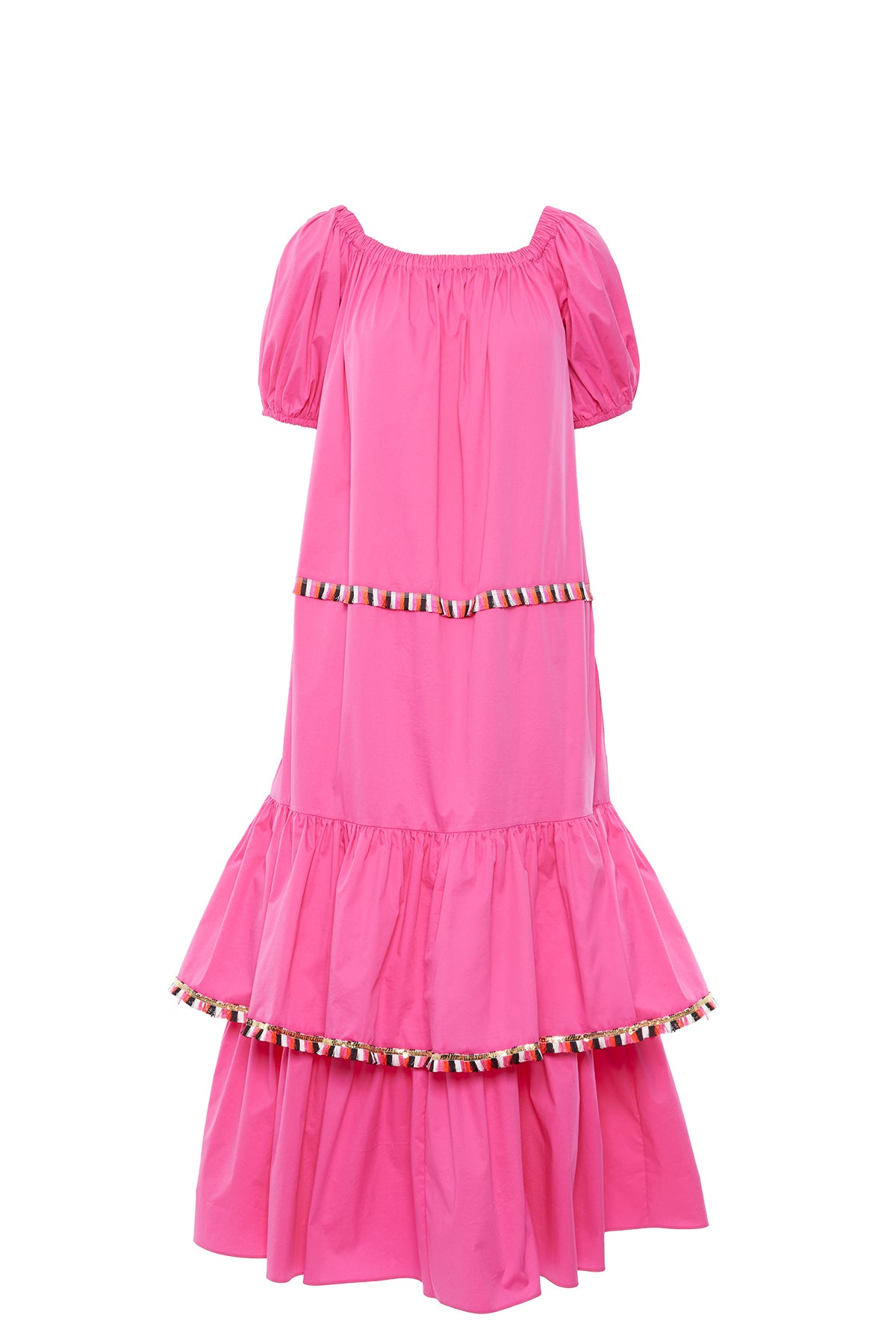 Çizgili Şerit Detaylı Kayık Yaka Poplin Uzun Elbise