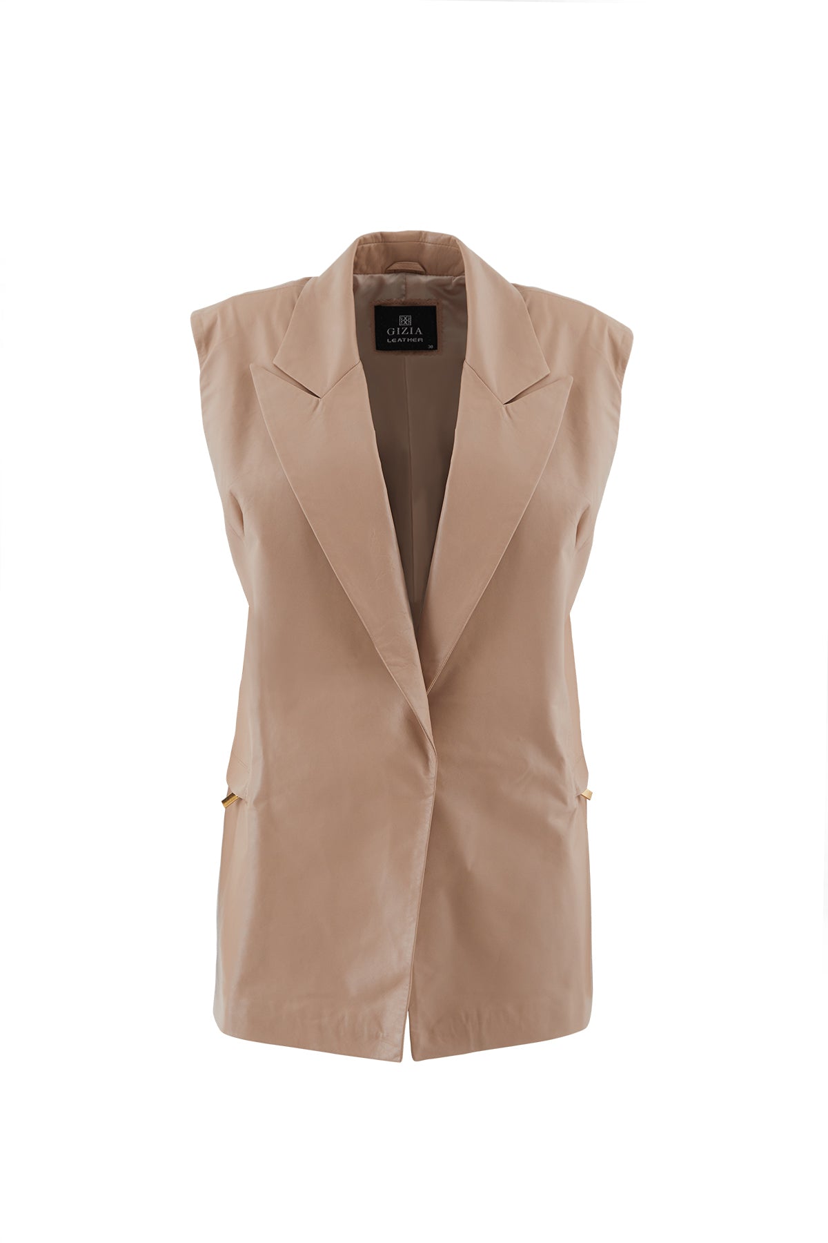 Pudra Renk Deri Yelek