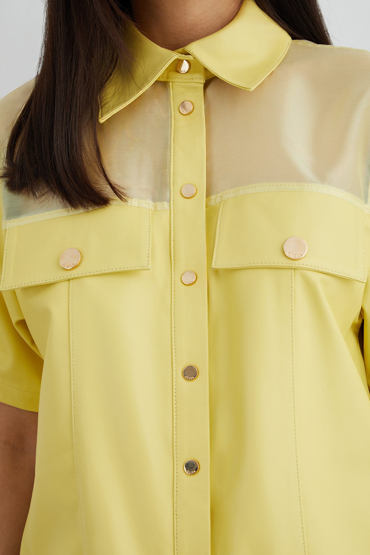 Transparan Organze Detaylı Deri Gömlek