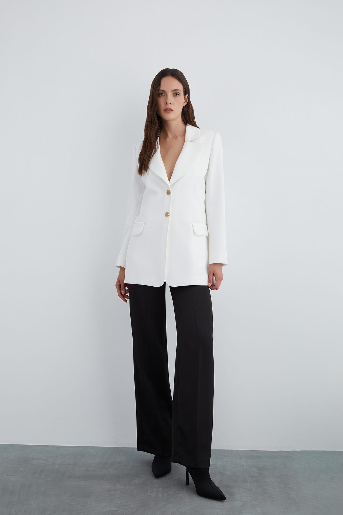 Düğme Detaylı Uzun Kollu Ceket