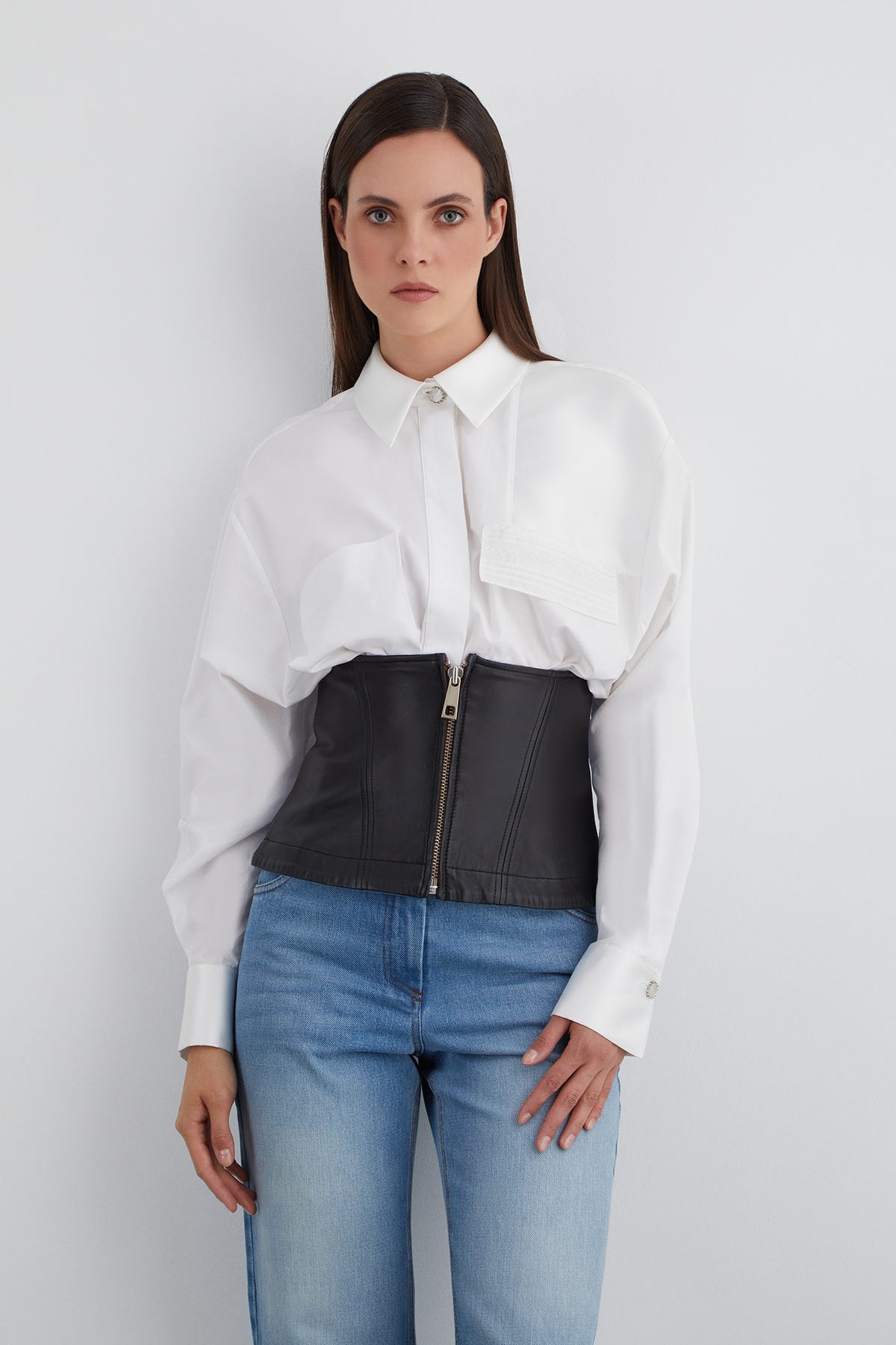 Jean Detaylı Arkası Tokalı Deri Korsaj Kemer