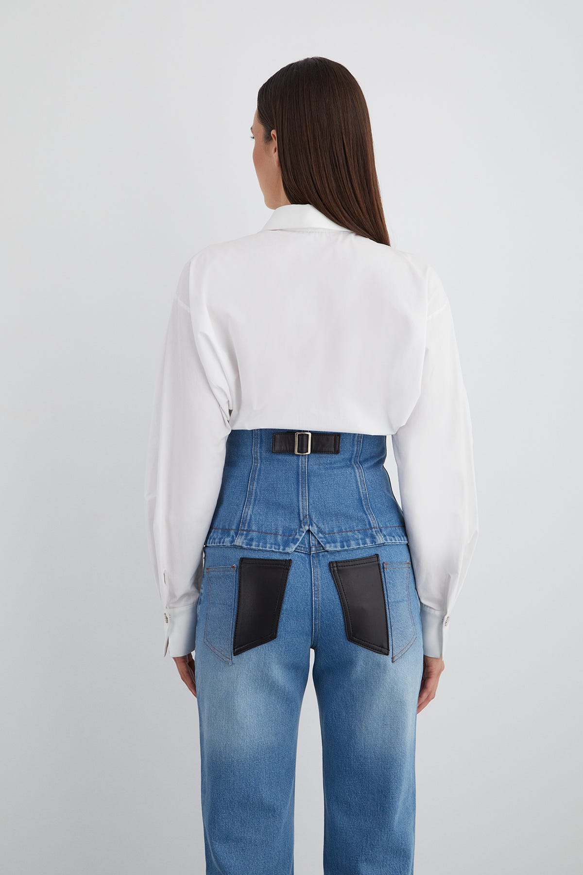 Jean Detaylı Arkası Tokalı Deri Korsaj Kemer