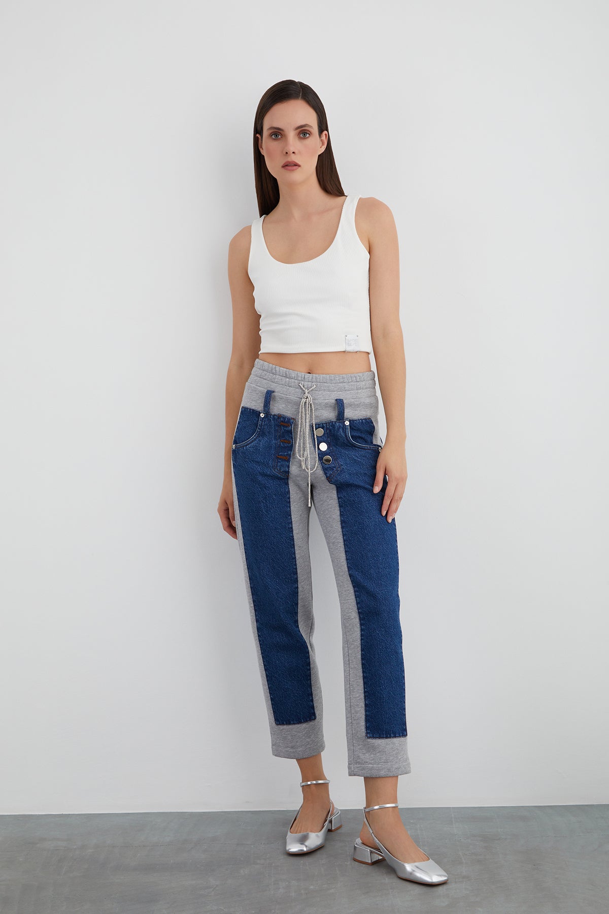 Kordon Detaylı Jean Garnili Beli Lastikli Pantolon