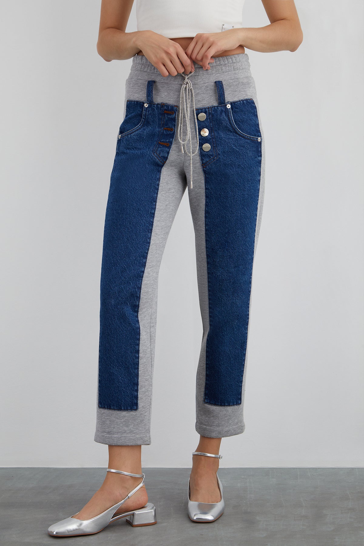 Kordon Detaylı Jean Garnili Beli Lastikli Pantolon